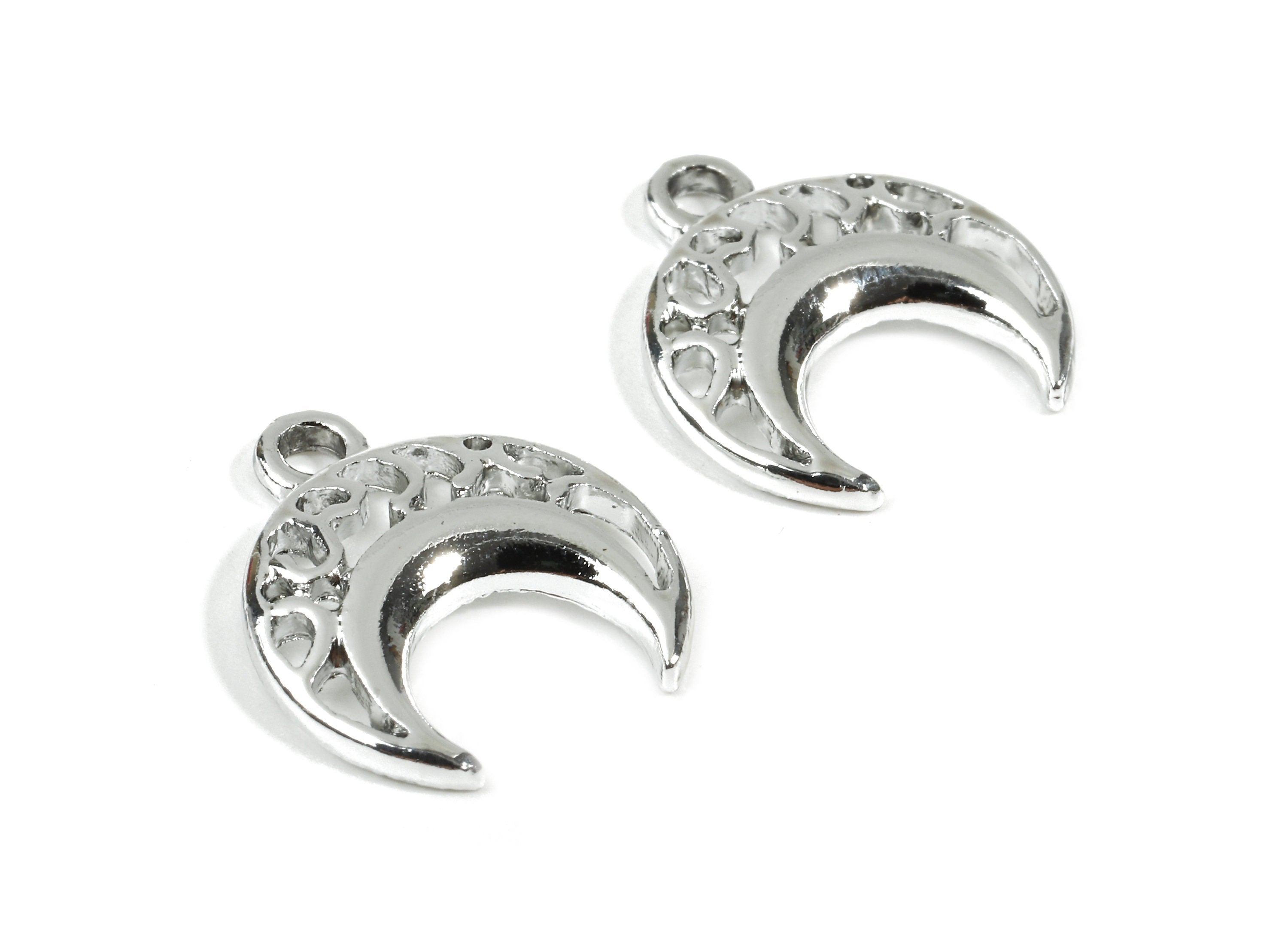 Alloy Half Moon Charms - Zinc Alloy Half Moon Earrings and Pendant - Silver Tone Plated - Earring Findings - 14.5x10.17x2.23mm - ZZ1539 - DOMEDBAZAAR