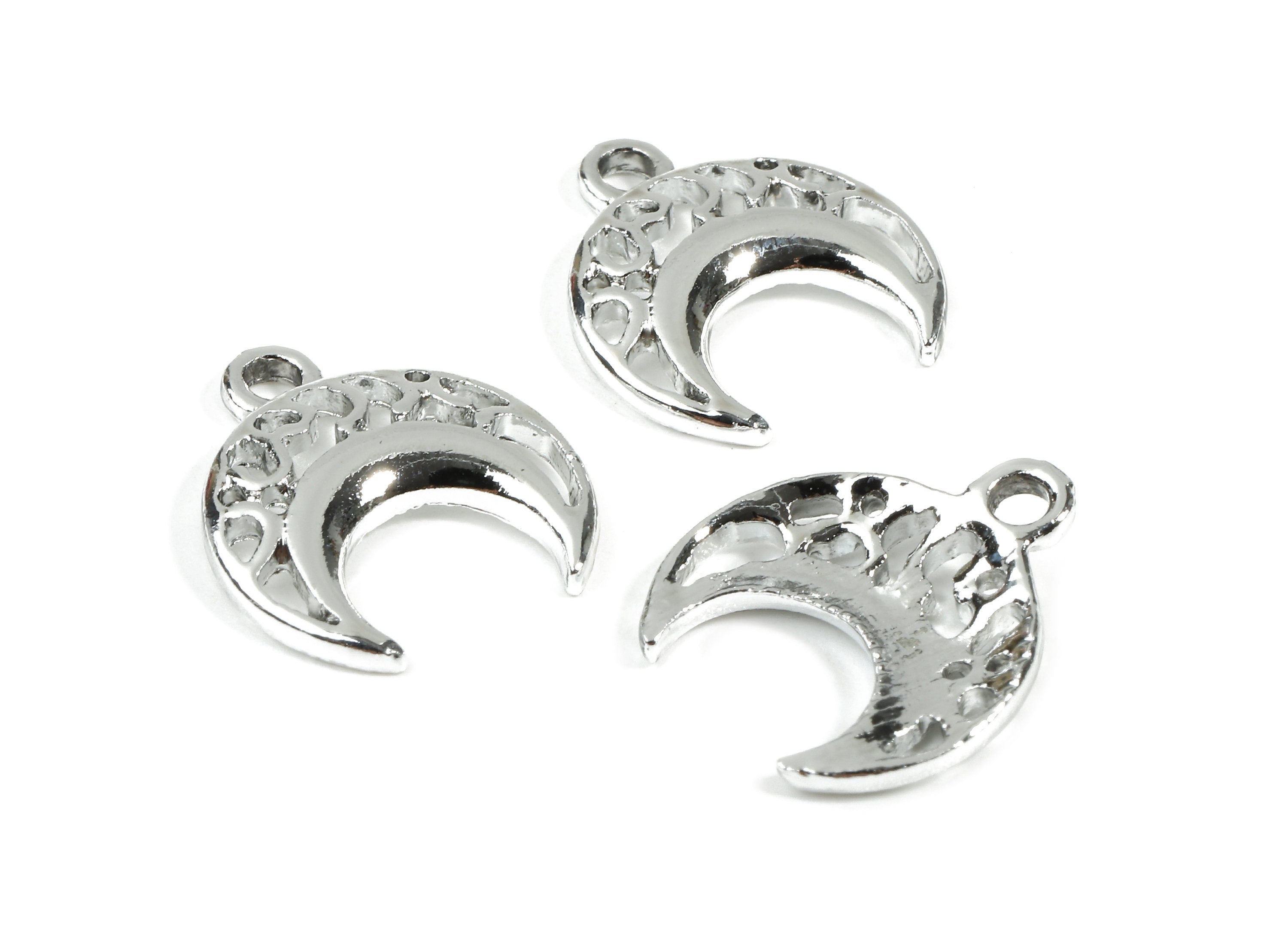 Alloy Half Moon Charms - Zinc Alloy Half Moon Earrings and Pendant - Silver Tone Plated - Earring Findings - 14.5x10.17x2.23mm - ZZ1539 - DOMEDBAZAAR