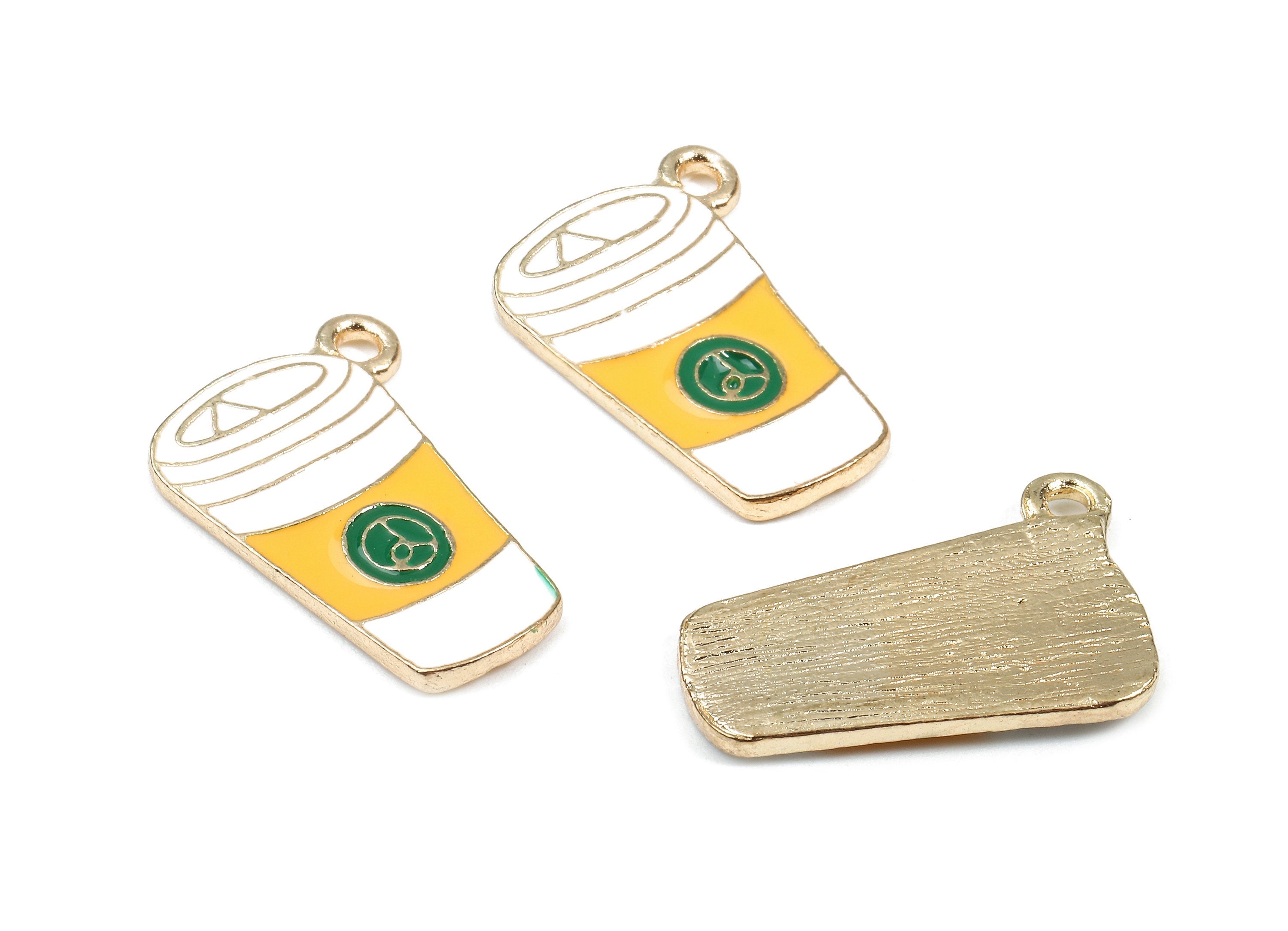 Alloy Coffee Charms - Zinc Alloy Coffee Earrings - Coffee Bracelet Pendant - Enamel Pendant - Gold Tone Plated - 21.48x14.97x2.01mm - ZZ1451 - DOMEDBAZAAR