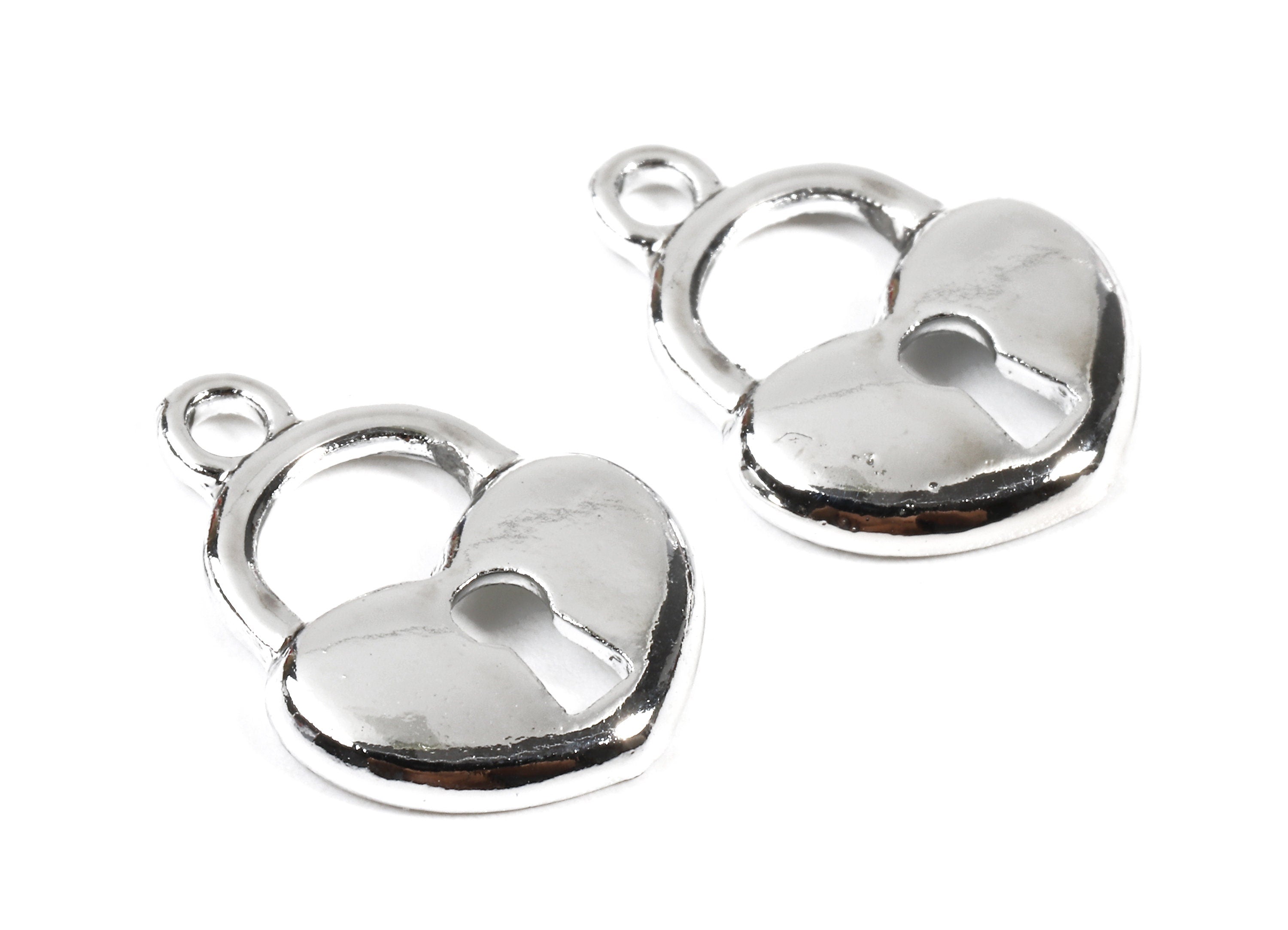 Alloy Heart Lock Charms - Zinc Alloy Heart Lock Earrings and Pendant - Silver Tone Plated - Earring Findings - 17.13x13.17x2.17mm - ZZ1537 - DOMEDBAZAAR