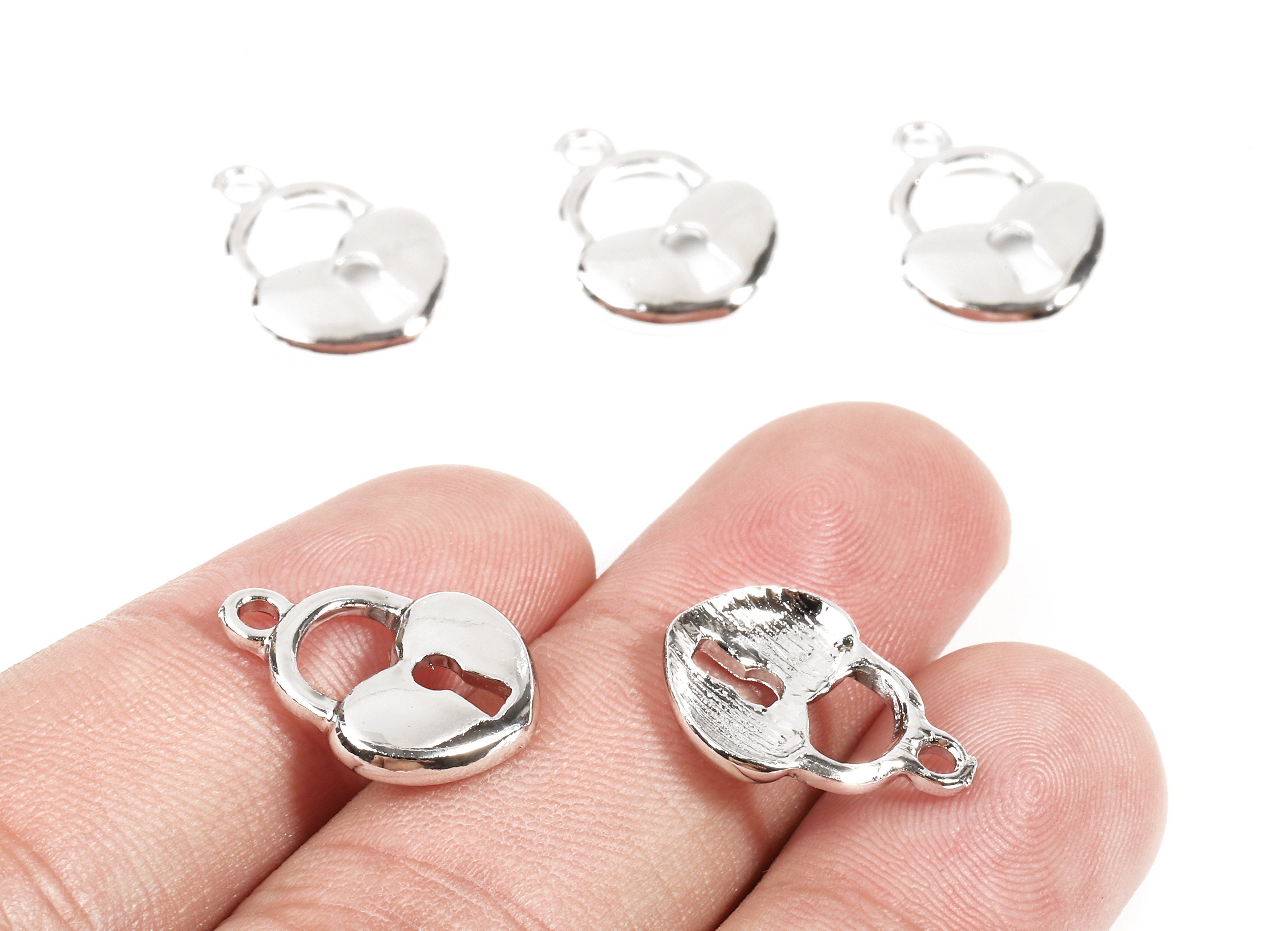 Alloy Heart Lock Charms - Zinc Alloy Heart Lock Earrings and Pendant - Silver Tone Plated - Earring Findings - 17.13x13.17x2.17mm - ZZ1537 - DOMEDBAZAAR