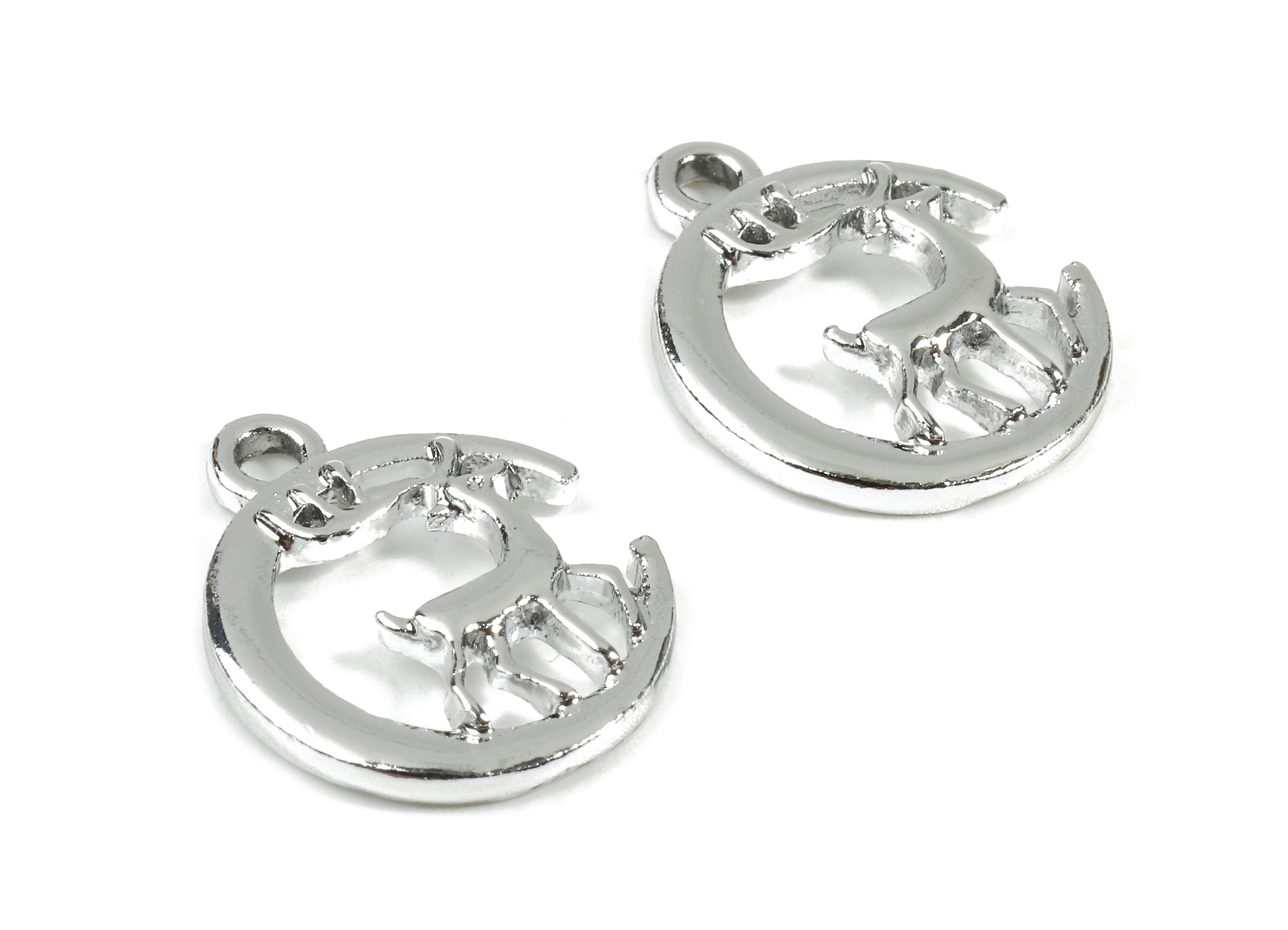 Alloy Deer Charms - Zinc Alloy Deer Earrings and Pendant - Silver Tone Plated - Earring Findings - 17.68x14.08x2.21mm - ZZ1531 - DOMEDBAZAAR