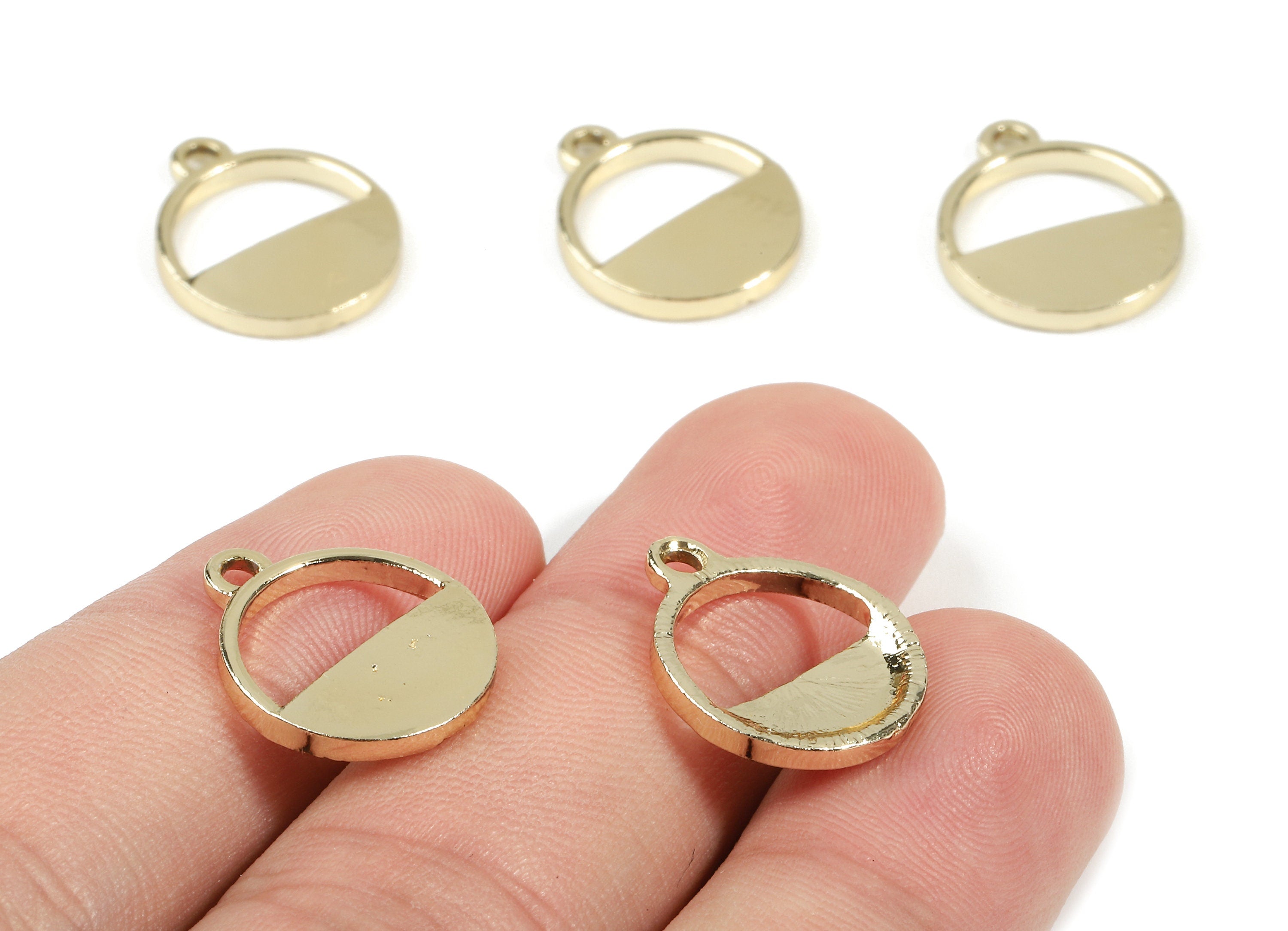 Alloy Round Charms - Zinc Alloy Round Earrings and Pendant - Gold Tone Plated - Earring Findings - 17.52x14.45x1.96mm - ZZ1506 - DOMEDBAZAAR