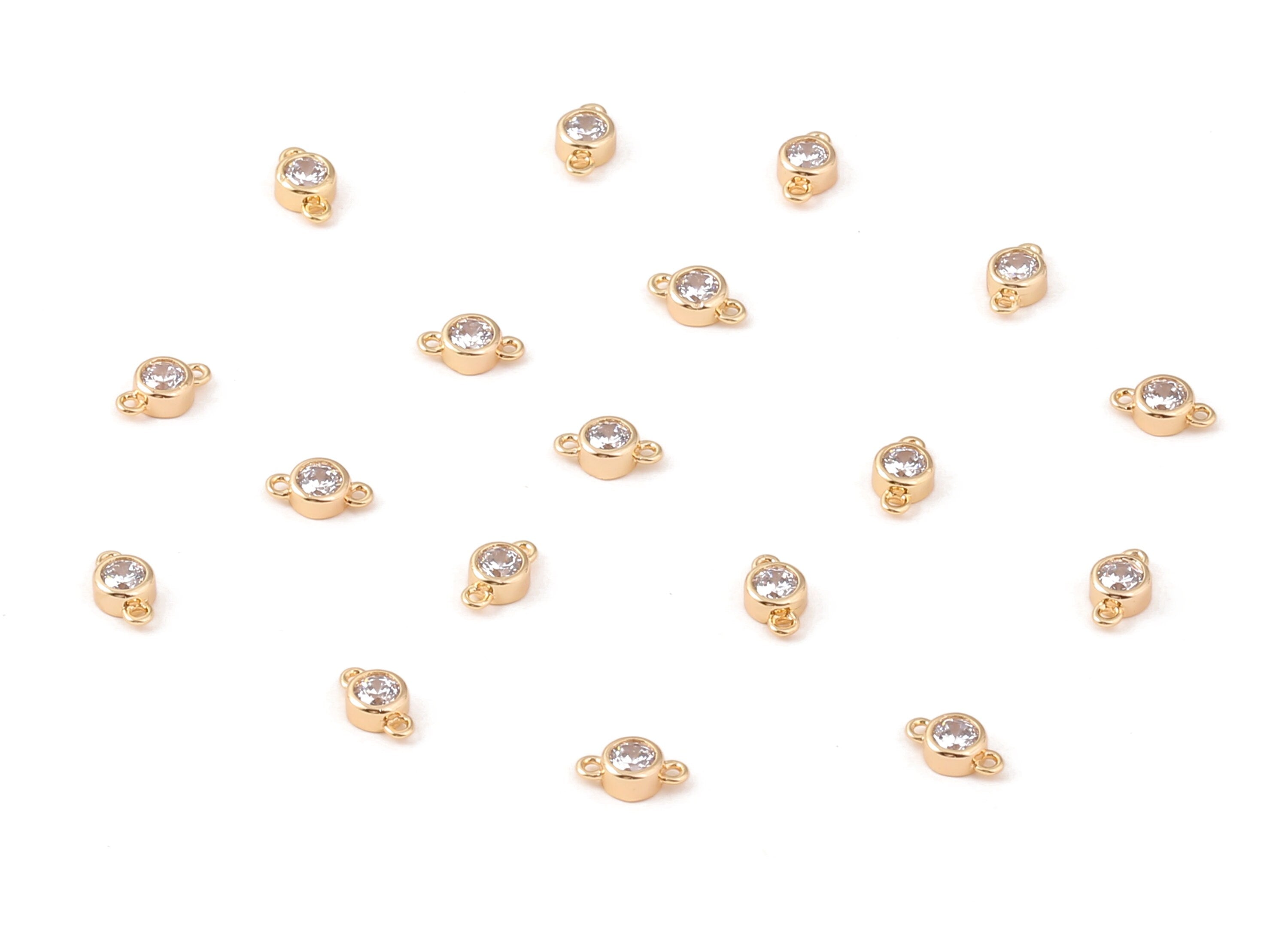 Brass Mini Round Connector Post - Zircon Connector Earring Stud - 18K Real Gold Plated Brass Stud - 7.15x4.09x2.16mm - RGP1173 - DOMEDBAZAAR