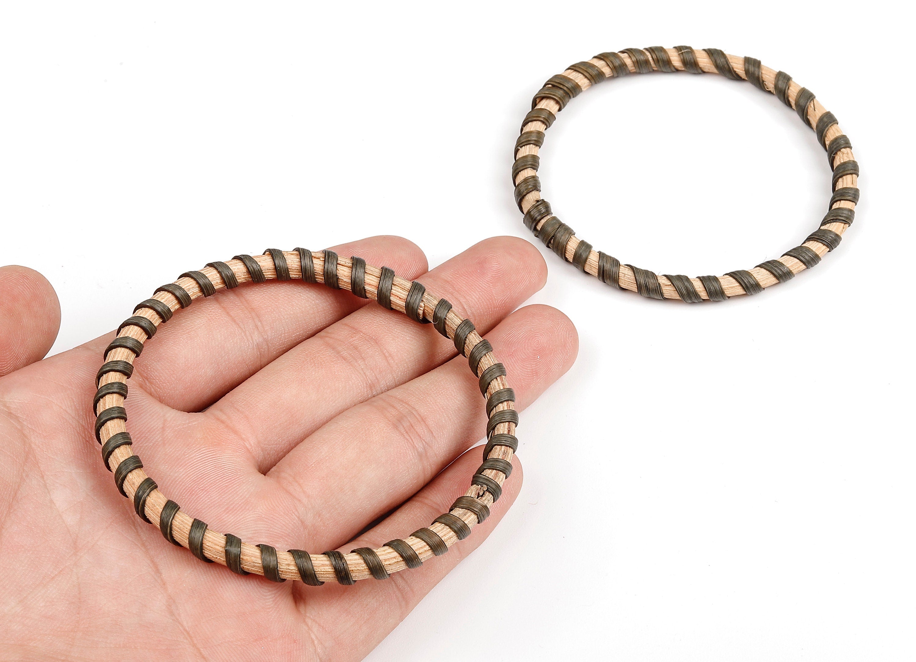 Handwoven Rattan Hoop Bracelet - Rattan Hoop Bracelet - Wood Bracelet - Rattan Bangle - Jewelry Handmade - 78x78x5.8mm - RT1297 - DOMEDBAZAAR