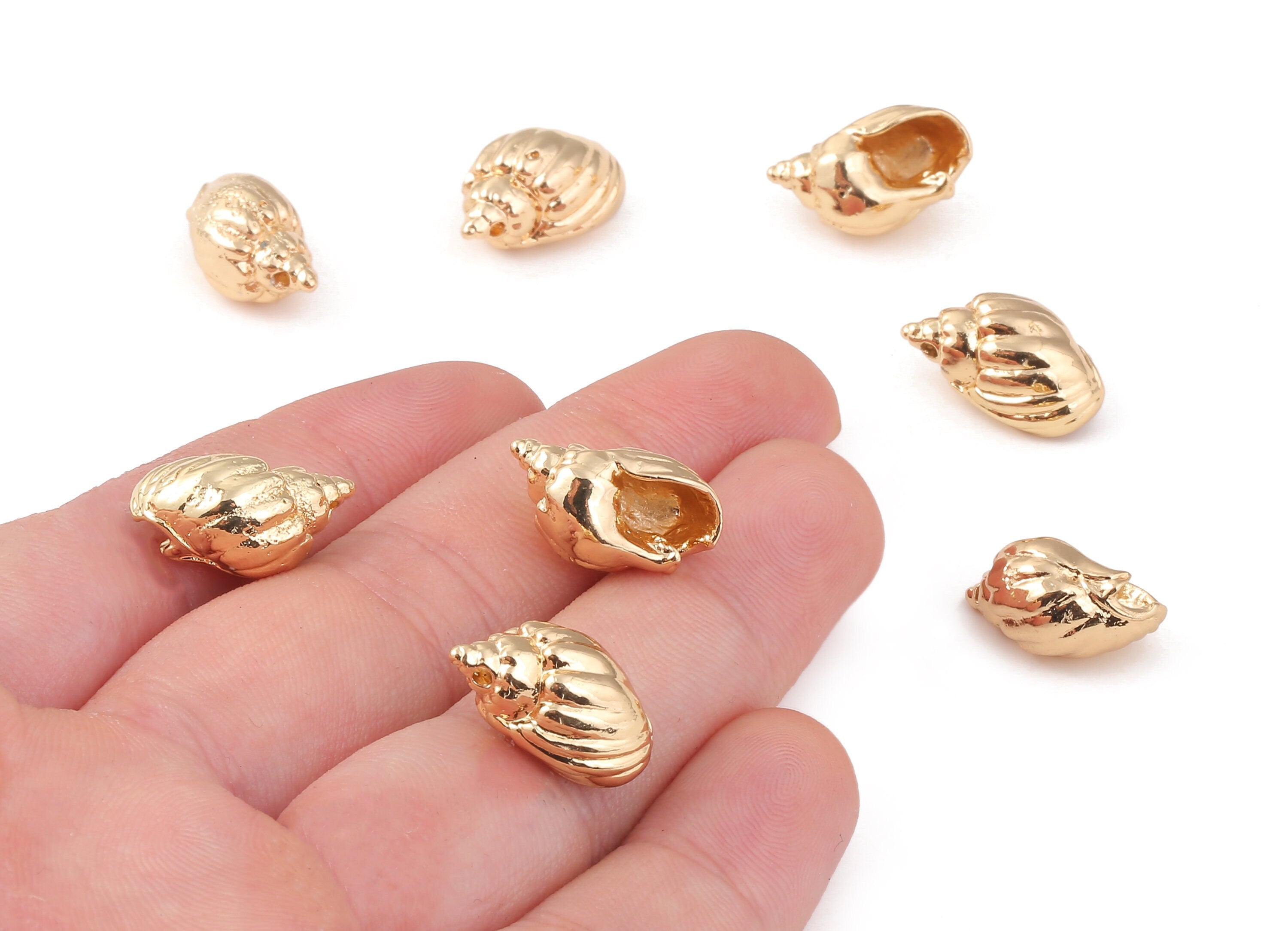 Brass Whelk Seashell Charms - Brass Whelk Seashell Pendant - 18K Real Gold Plated Brass - Jewelry Supplies - 17.89x10.49mm - RGP1207 - DOMEDBAZAAR