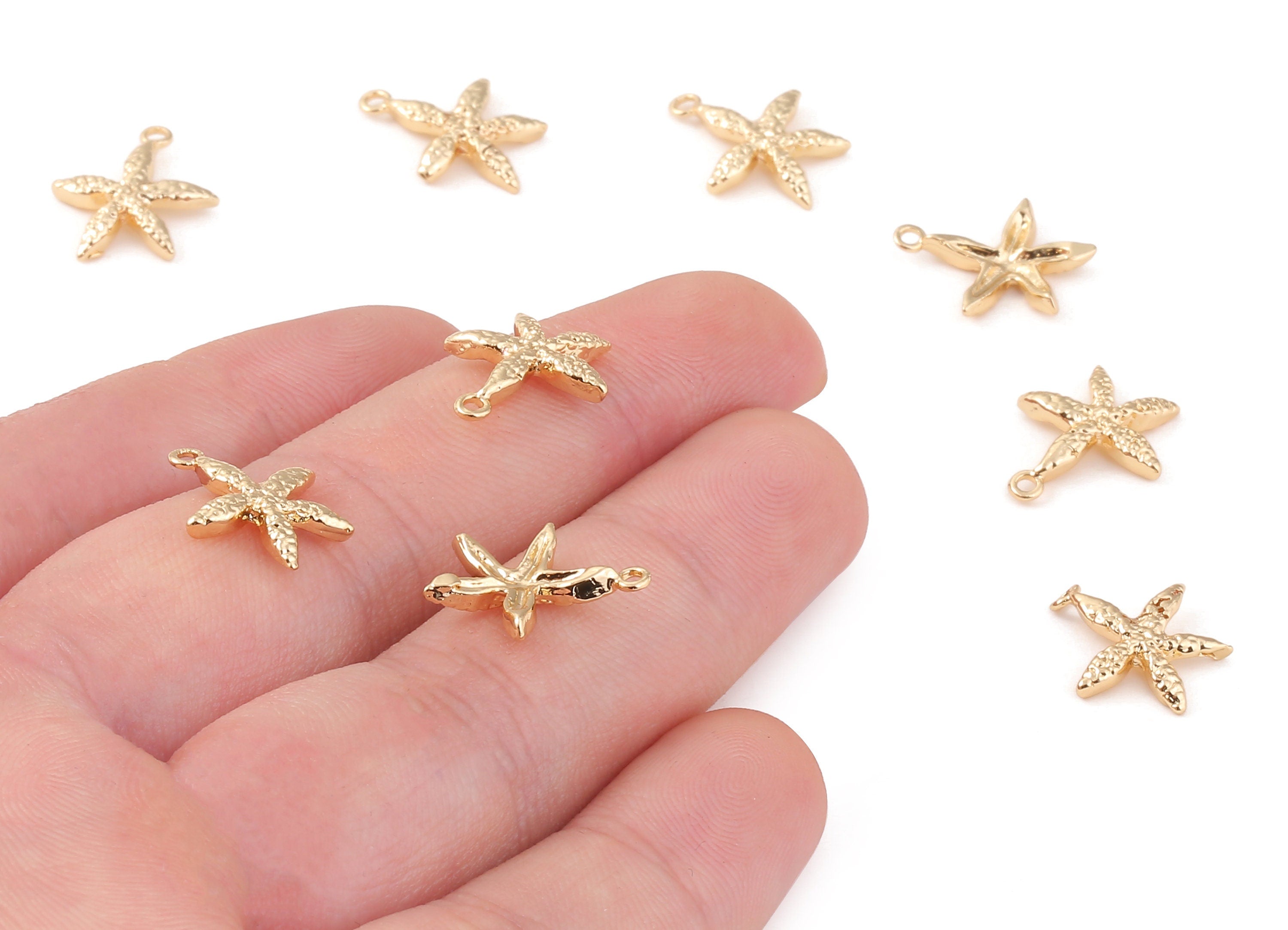 Brass Starfish Charms - Brass Starfish Pendant - 18K Real Gold Plated Brass - Jewelry Supplies -  15.86x13.17x1.73mm - RGP1218 - DOMEDBAZAAR