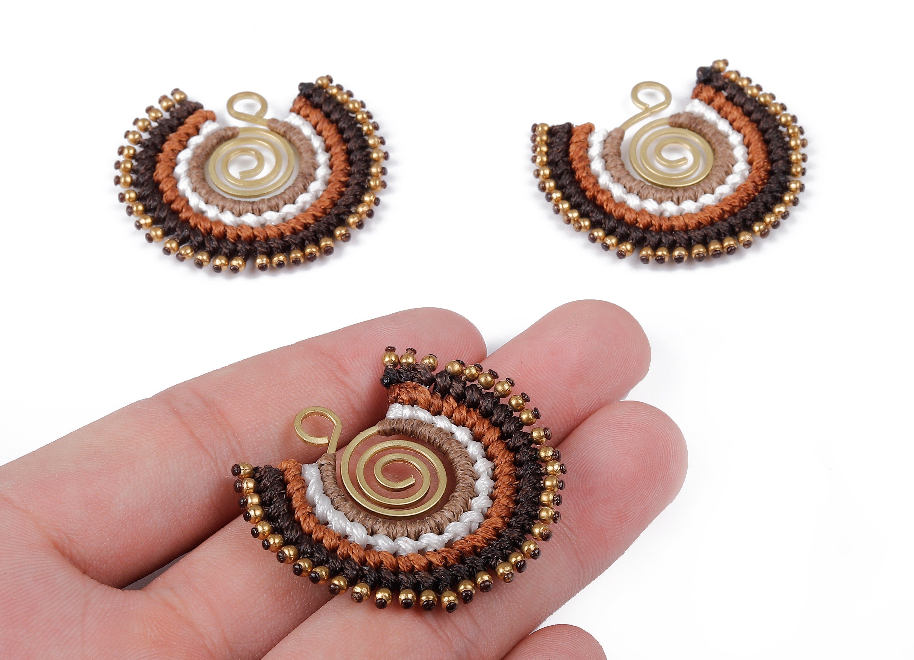 Fan Tassel Brass Charms - Tassel earring pendant with Beads - Fan Earrings Accessories - Jewelry Supplies - 43x40x2.9mm - TS1119 - DOMEDBAZAAR