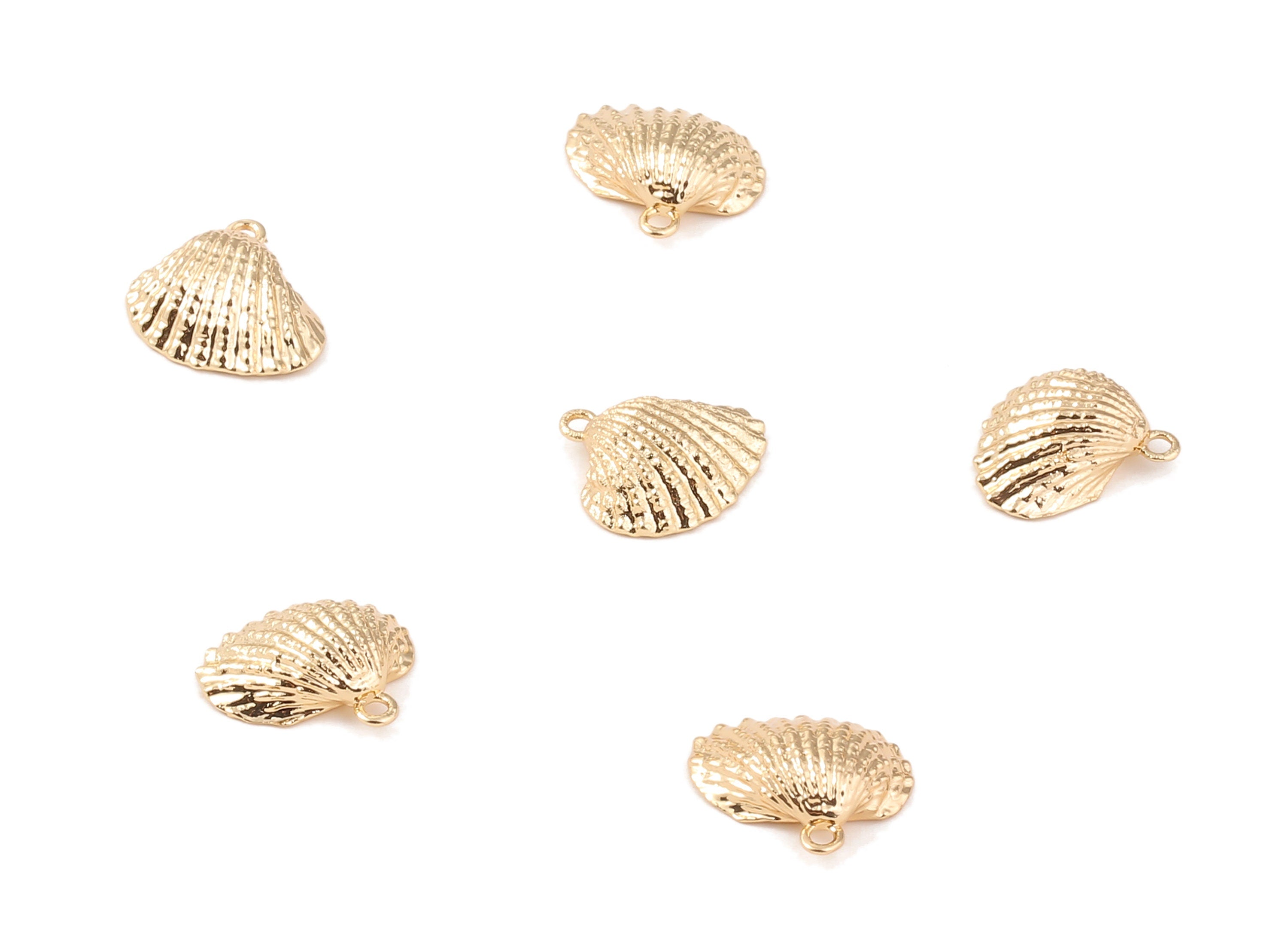 Brass Mussel Shell Charms - Brass Mussel Shell Pendant - 18K Real Gold Plated Brass - Jewelry Supplies - 14.61x13.42x1.12mm - RGP1245 - DOMEDBAZAAR