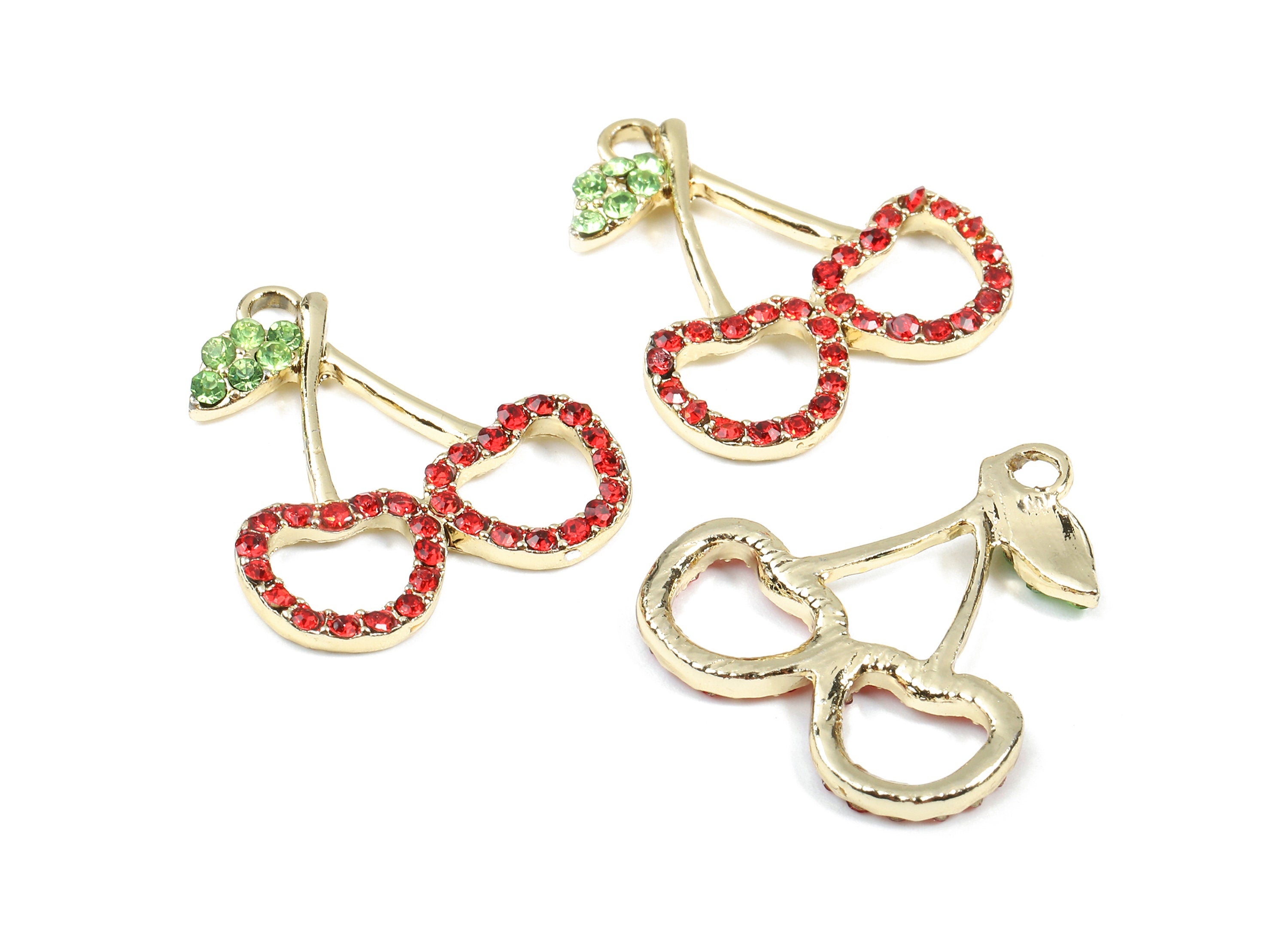 Alloy Cherry Charms - Zinc Alloy Cherry Earrings - Alloy Glass Beads Pendant - Cherry Gold Tone Plated - 25x22.54x2.58mm - ZZ1554 - DOMEDBAZAAR
