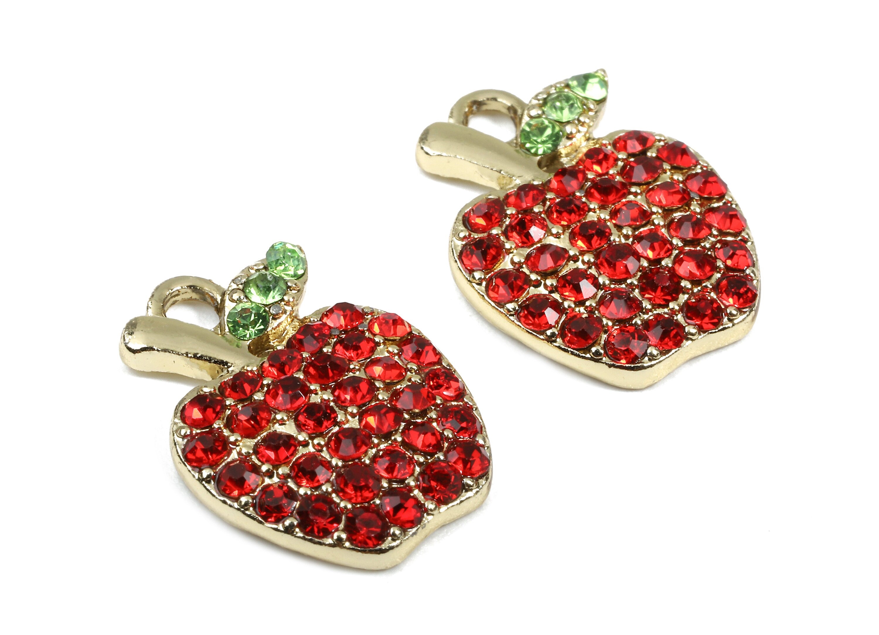 Alloy Apple Charms - Zinc Alloy Apple Earrings - Alloy Glass Beads Pendant - Gold Tone Plated - 17.94x13.36x2.74mm - ZZ1556 - DOMEDBAZAAR