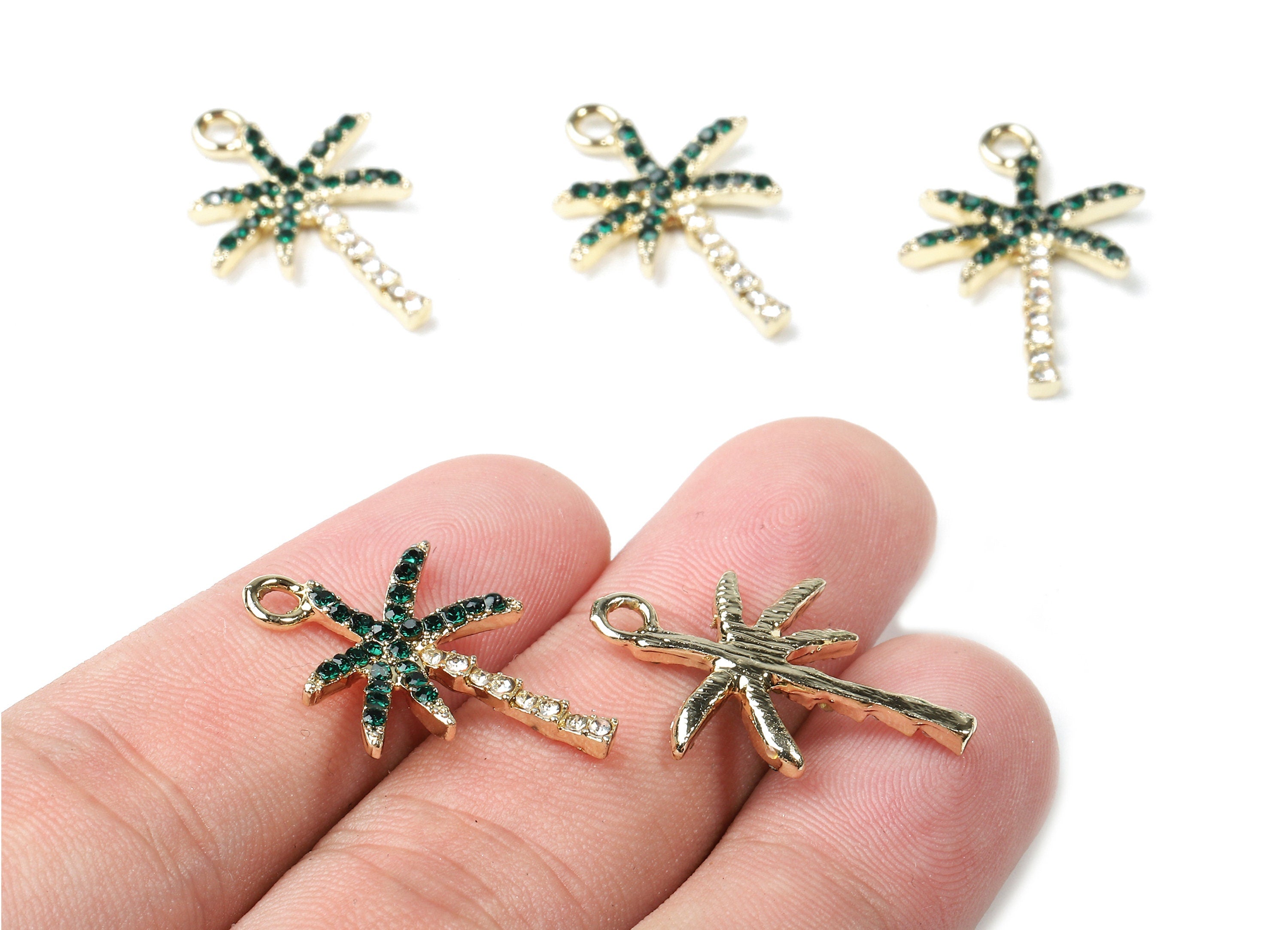Alloy Coconut Tree Charms - Zinc Alloy Coconut Tree Earrings - Alloy Glass Beads Pendant - Gold Tone Plated - 25.73x16.41x2.66mm - ZZ1559 - DOMEDBAZAAR