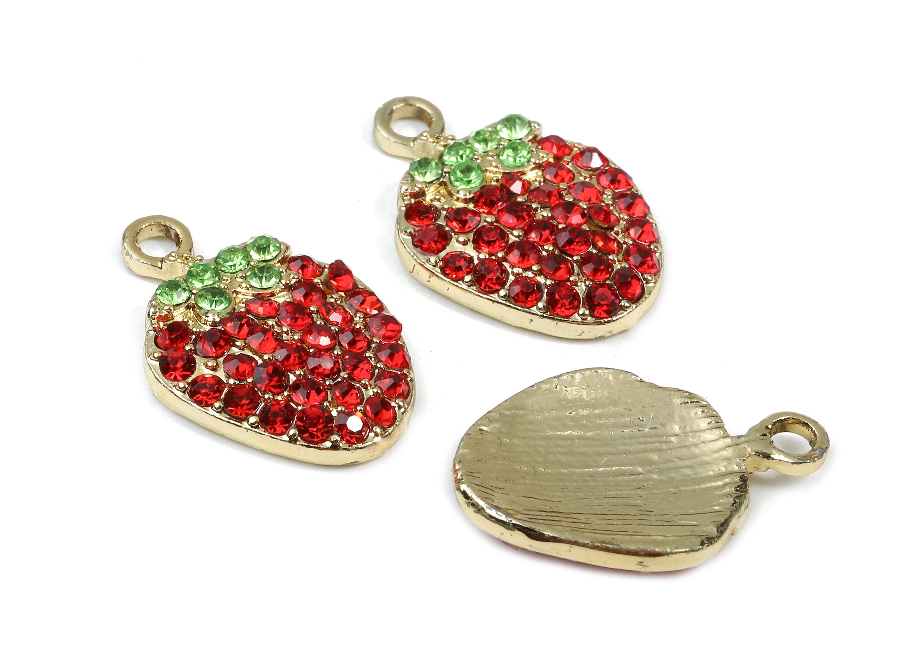 Alloy Strawberry Charms - Zinc Alloy Strawberry Earrings - Alloy Glass Beads Pendant - Gold Tone Plated - 20.75x13.66x3.21mm - ZZ1552 - DOMEDBAZAAR