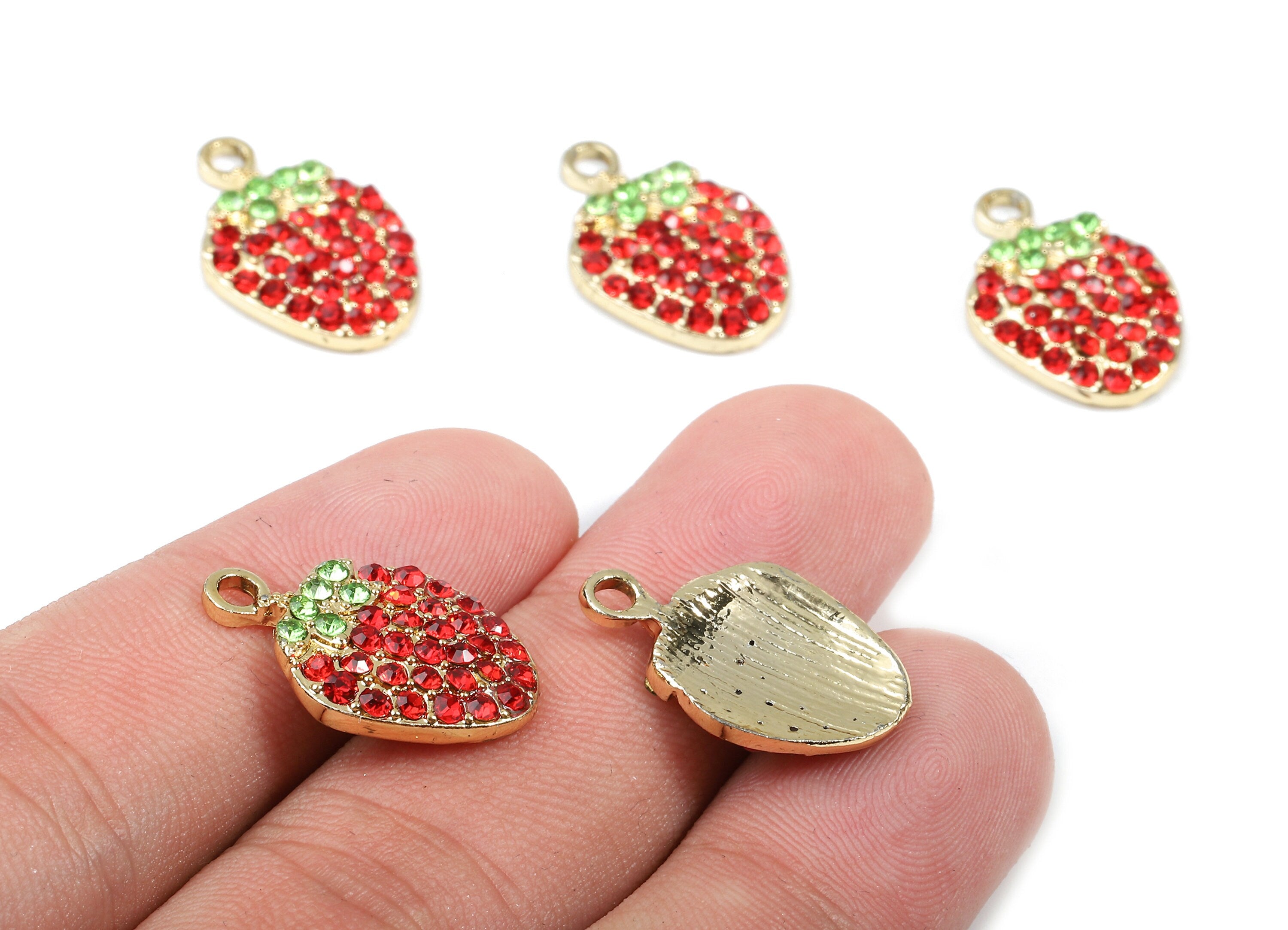Alloy Strawberry Charms - Zinc Alloy Strawberry Earrings - Alloy Glass Beads Pendant - Gold Tone Plated - 20.75x13.66x3.21mm - ZZ1552 - DOMEDBAZAAR