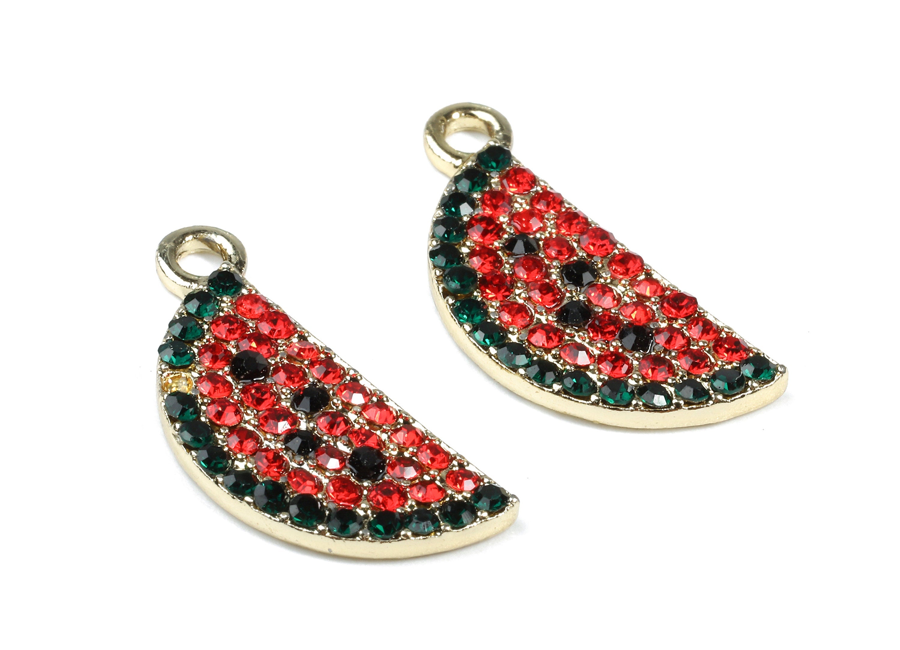 Alloy Watermelon Charms - Zinc Alloy Watermelon Earrings - Alloy Glass Beads Pendant - Gold Tone Plated - 23.29x10.5x2.28mm - ZZ1560 - DOMEDBAZAAR