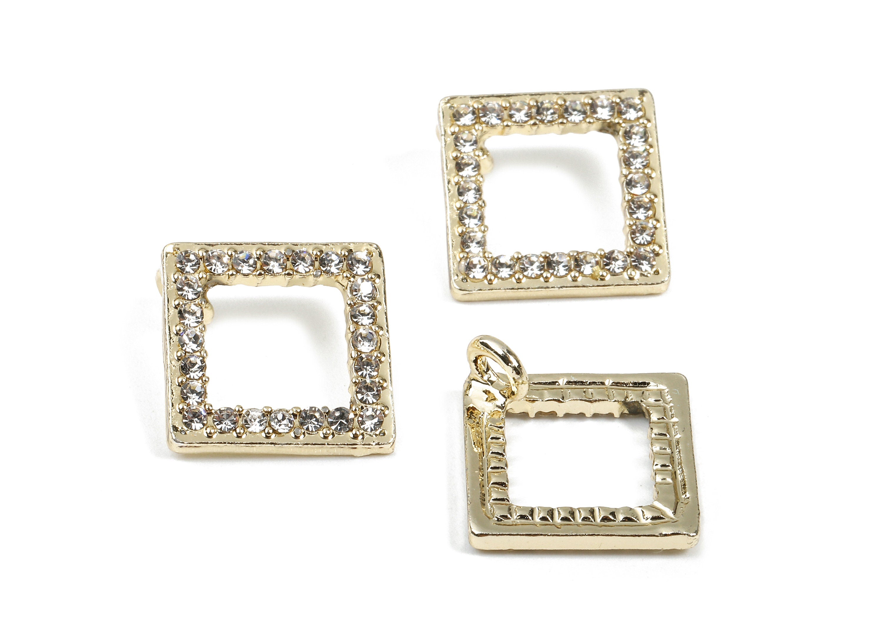 Alloy Square Charms - Zinc Alloy Square Earrings - Alloy Glass Beads Pendant - Square Gold Tone Plated - 13.96x13.96x2.05mm - ZZ1563 - DOMEDBAZAAR
