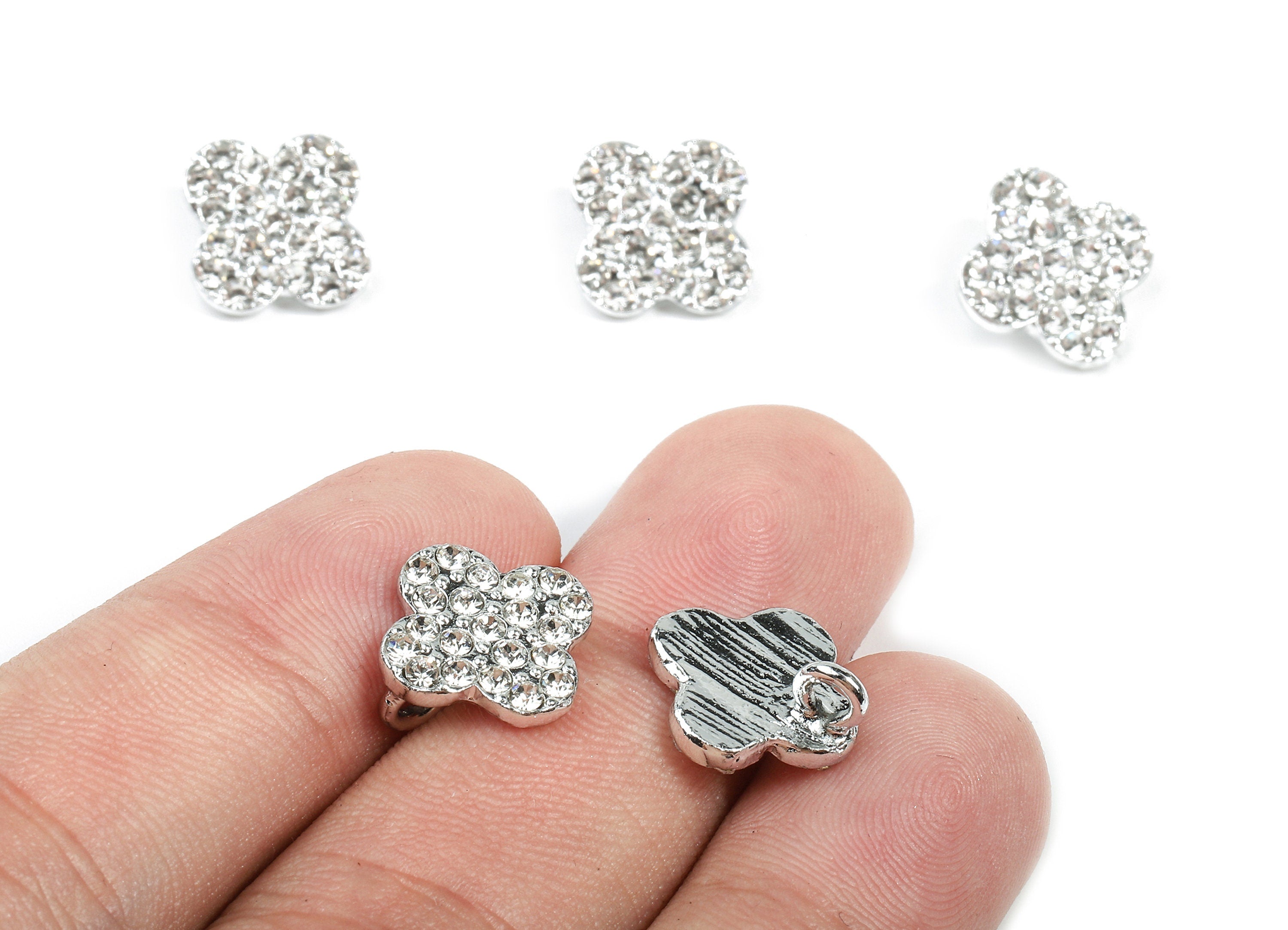 Alloy Flower Charms - Zinc Alloy Flower Earrings - Alloy Glass Beads Pendant - Silver Tone Plated - 10.96x10.96x2.18mm - ZZ1566 - DOMEDBAZAAR