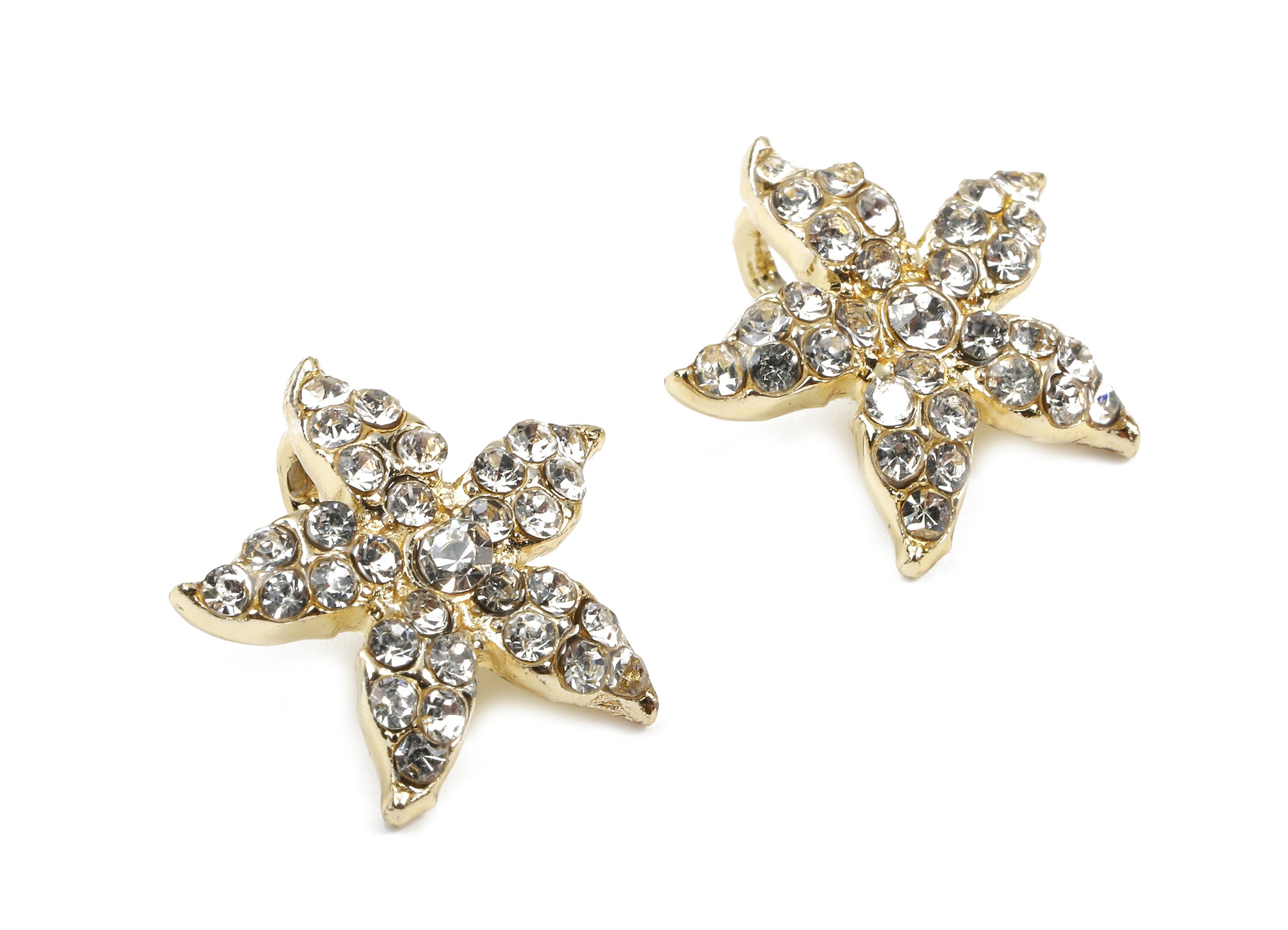 Alloy Star Charms - Zinc Alloy Flower Earrings - Alloy Glass Beads Pendant - Flower Gold Tone Plated - 14.88x14.88x3.04mm - ZZ1571 - DOMEDBAZAAR
