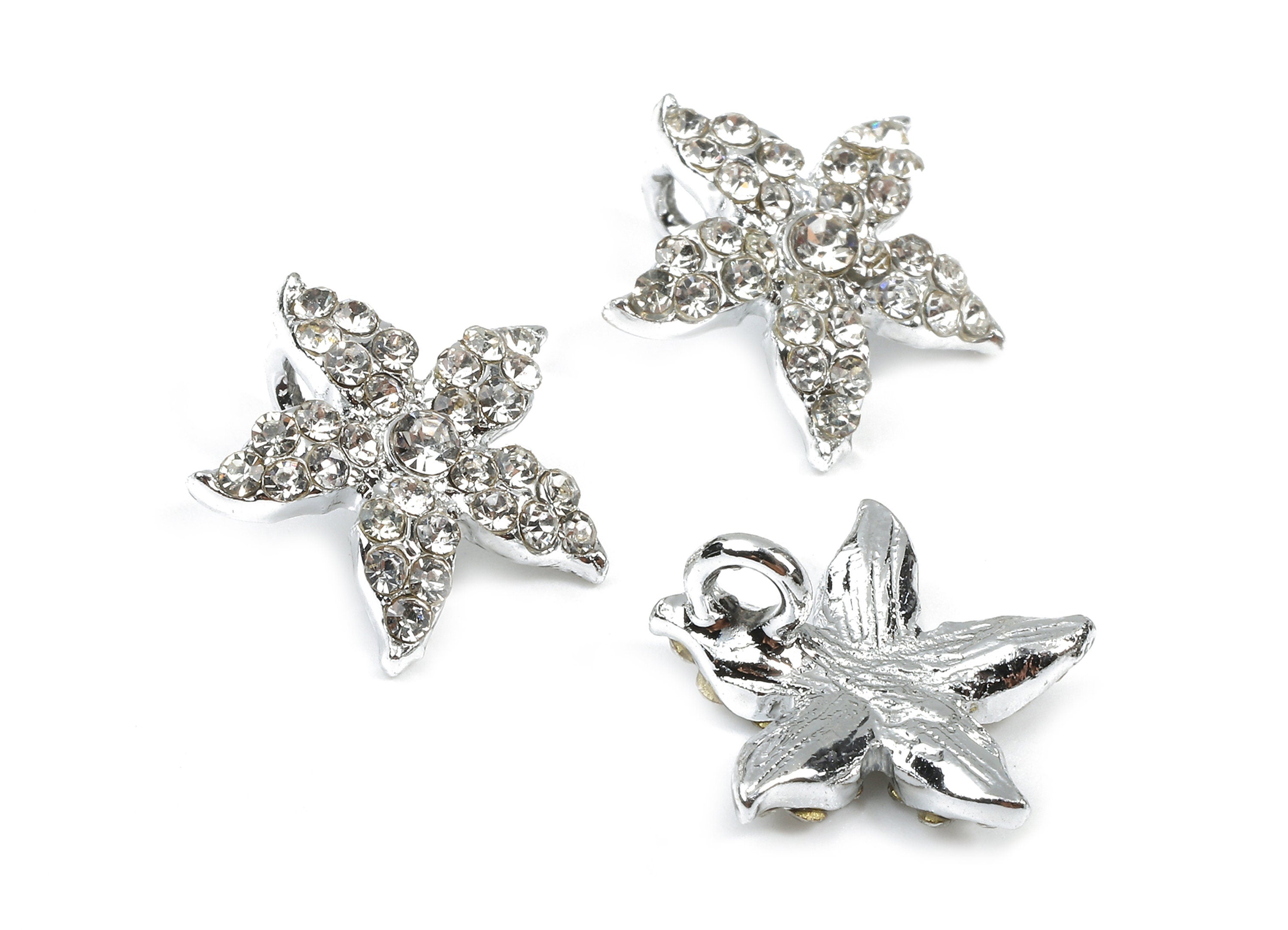 Alloy Star Charms - Zinc Alloy Flower Earrings - Alloy Slass Beads Pendant - Silver Tone Plated - 14.88x14.88x3.04mm - ZZ1572 - DOMEDBAZAAR