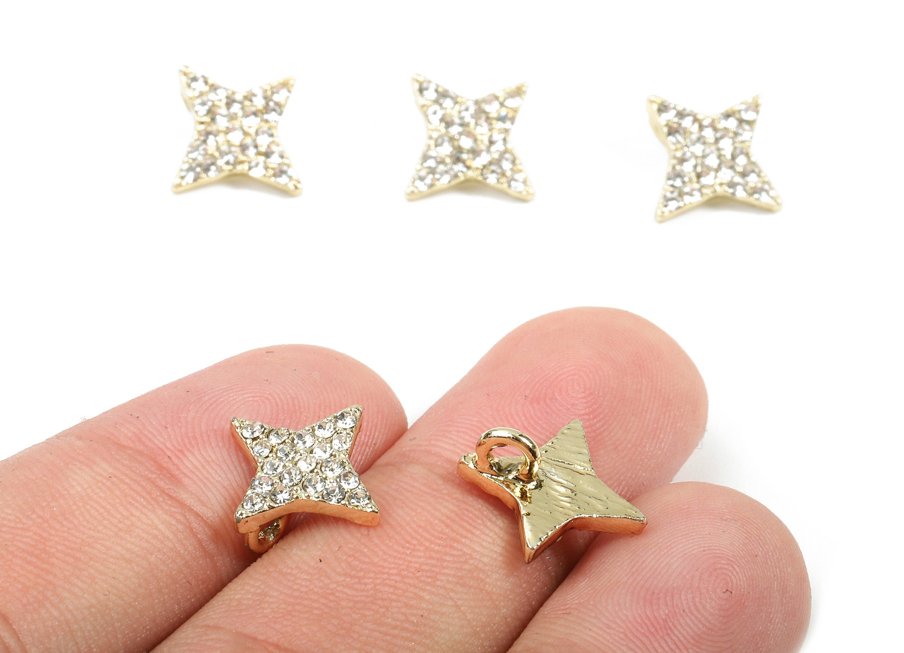 Alloy Star Charms - Zinc Alloy Star Earrings - Alloy Glass Beads Pendant - Gold Tone Plated - 10.01x10.01x2.08mm - ZZ1567 - DOMEDBAZAAR