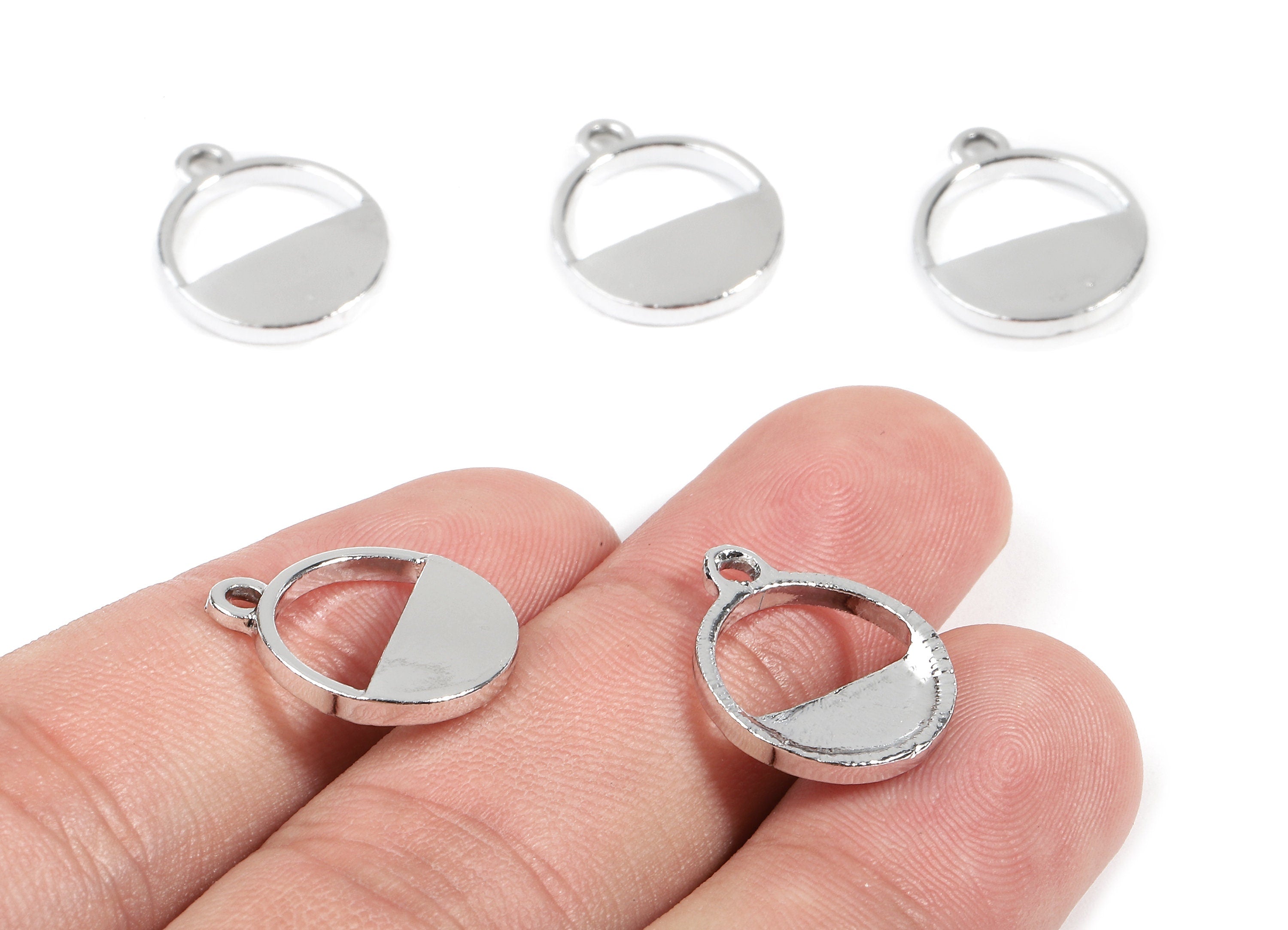 Alloy Round Charms - Zinc Alloy Round Earrings and Pendant - Silver Tone Plated - Earring Findings - 17.52x14.45x1.96mm - ZZ1507 - DOMEDBAZAAR