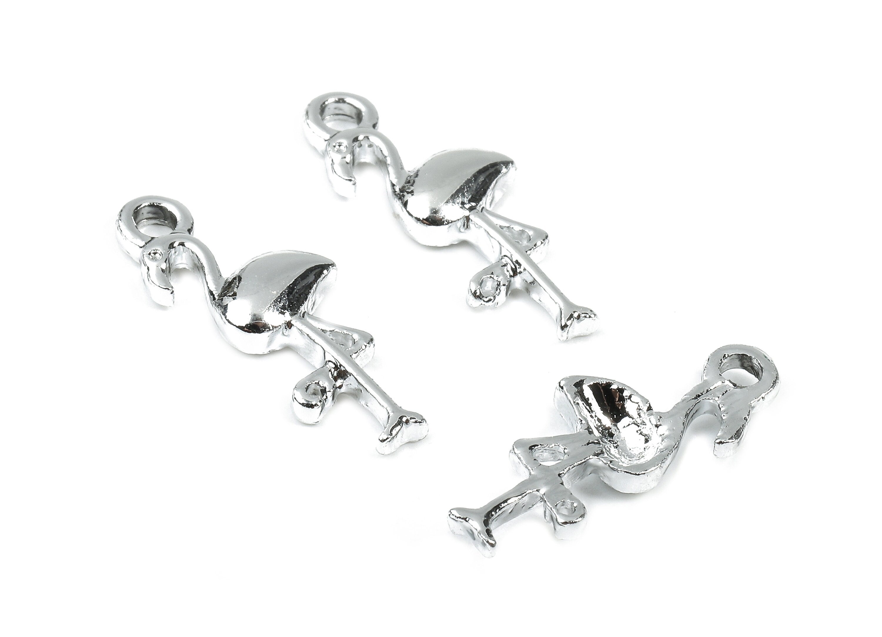 Alloy Flamingo Charms - Zinc Alloy Flamingo Earrings - Alloy Flamingo Pendant - Silver Tone Plated - 19.38x7.55x2.26mm - ZZ1469 - DOMEDBAZAAR