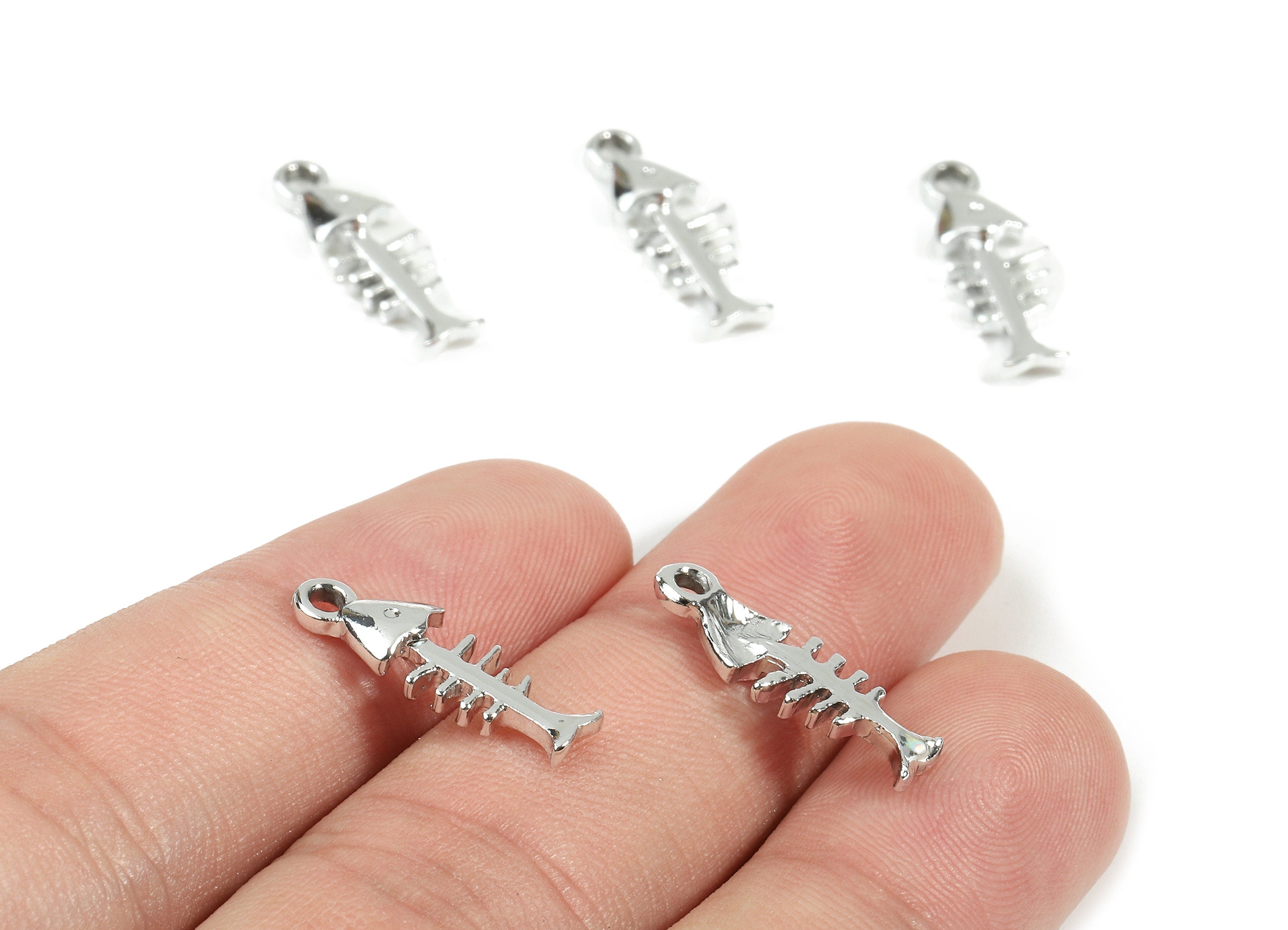 Alloy Fish Bones Charms - Zinc Alloy Fish Bones Earrings and Pendant - Silver Tone Plated - Earring Findings - 19.43x6.99x2.44mm - ZZ1515 - DOMEDBAZAAR
