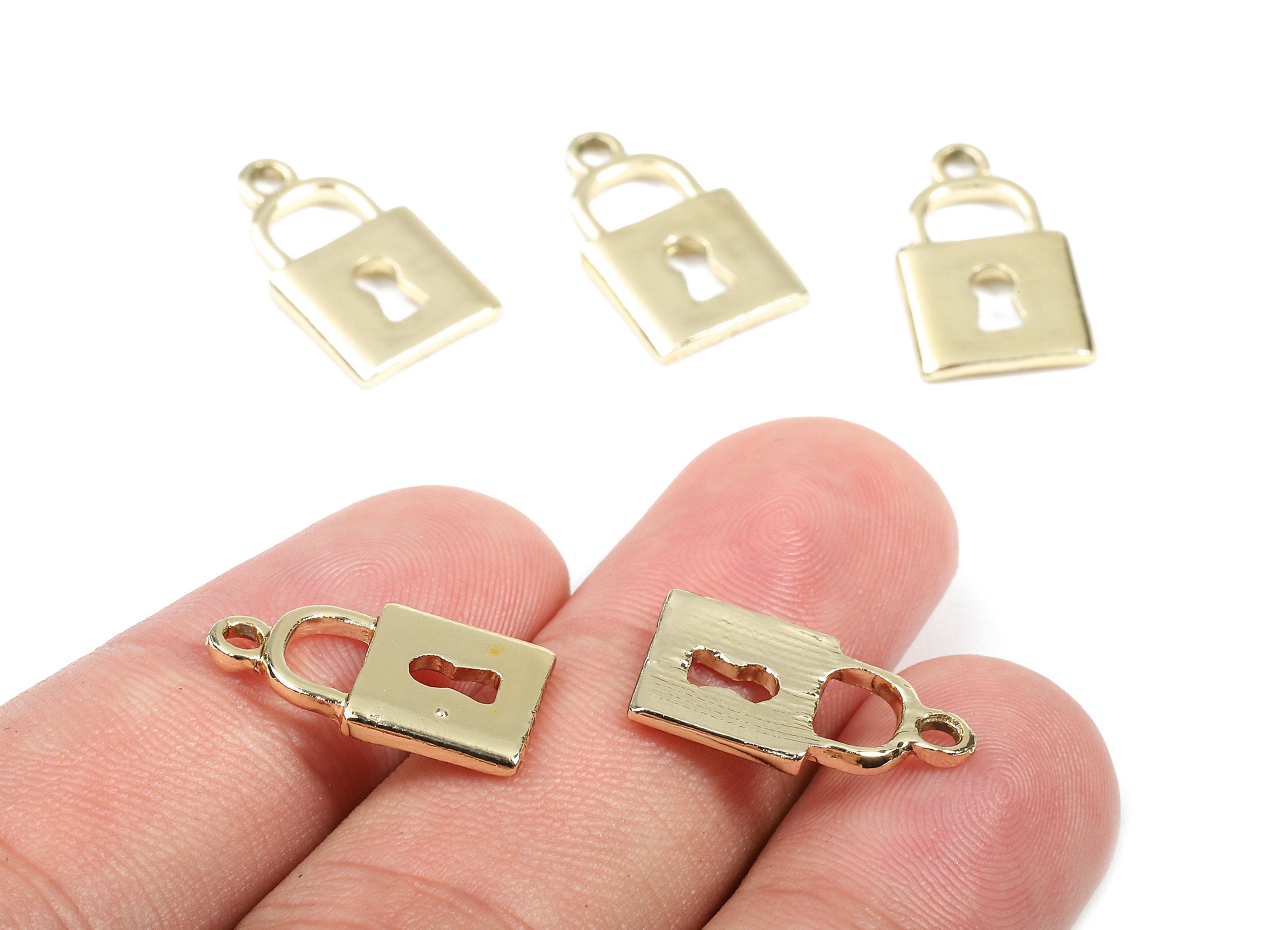 Alloy Lock Charms - Zinc Alloy Lock Earrings - Alloy Lock Pendant - Gold Tone Plated - 18.07x10.6x1.63mm - ZZ1476 - DOMEDBAZAAR