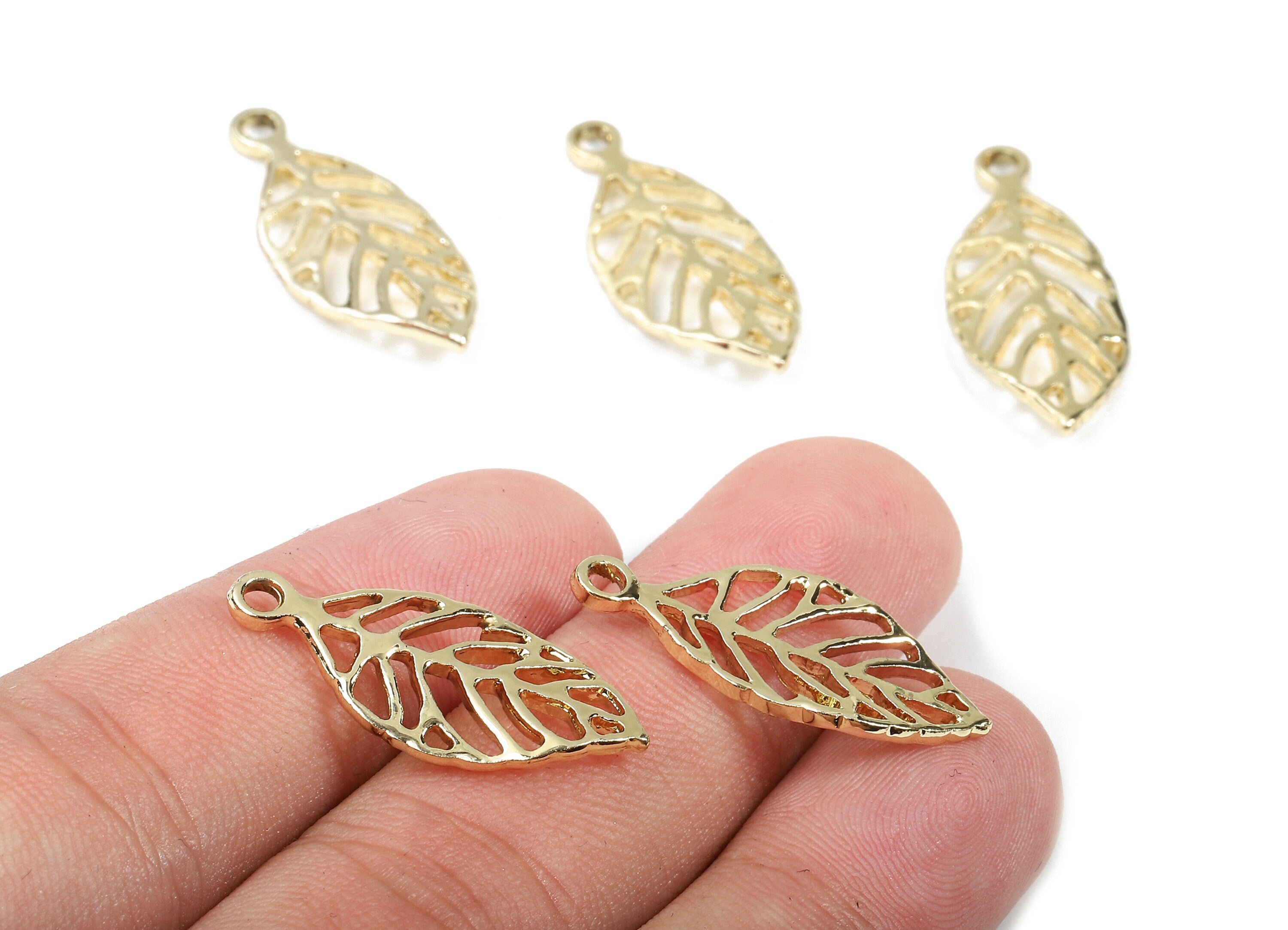 Alloy Leaf Charms - Zinc Alloy Leaf Earrings - Alloy Leaf Pendant - Gold Tone Plated - 28x12.11x2.19mm - ZZ1486 - DOMEDBAZAAR