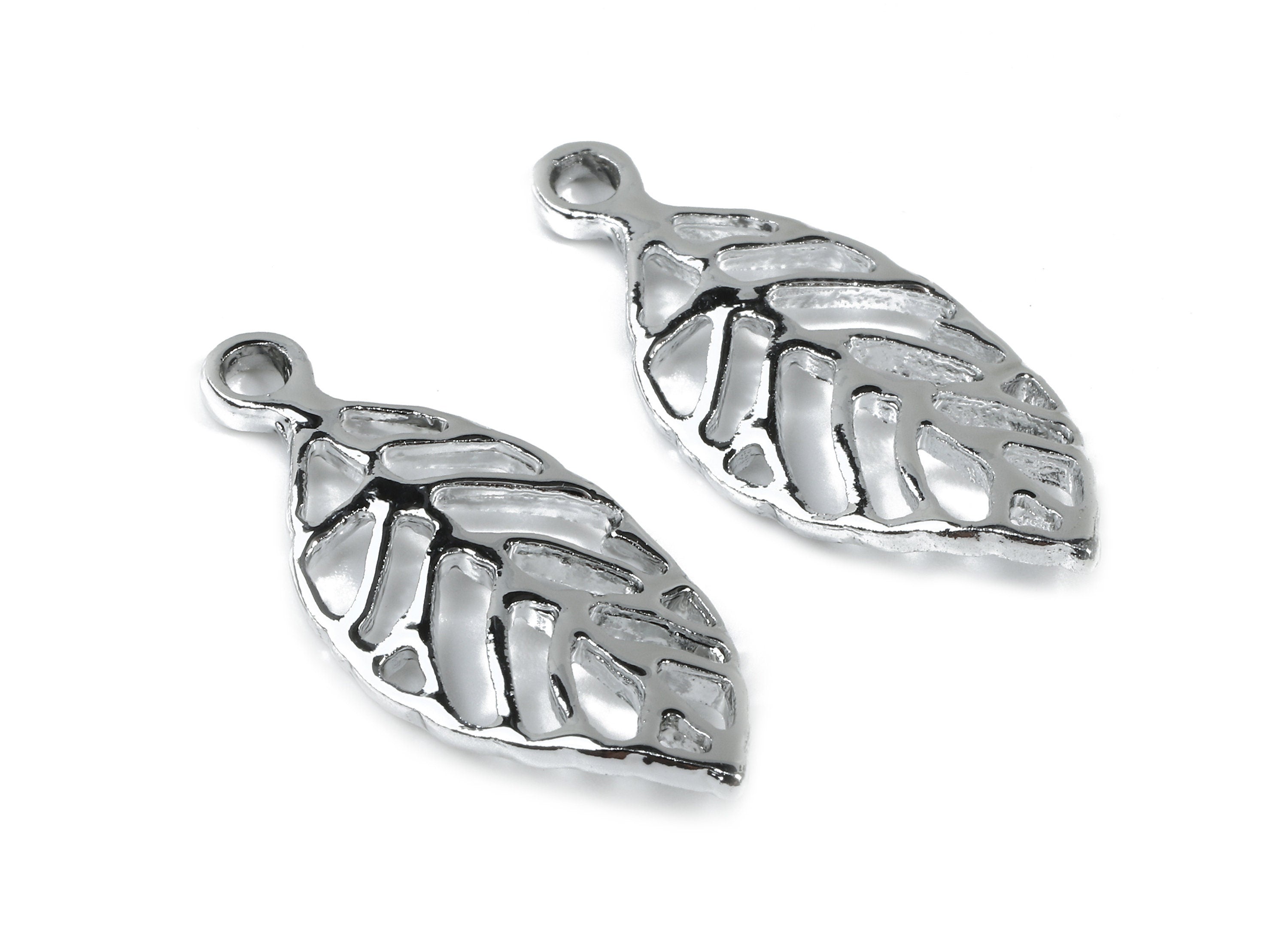 Alloy Leaf Charms - Zinc Alloy Leaf Earrings - Alloy Leaf Pendant - Silver Tone Plated - 28x12.11x2.19mm - ZZ1487 - DOMEDBAZAAR