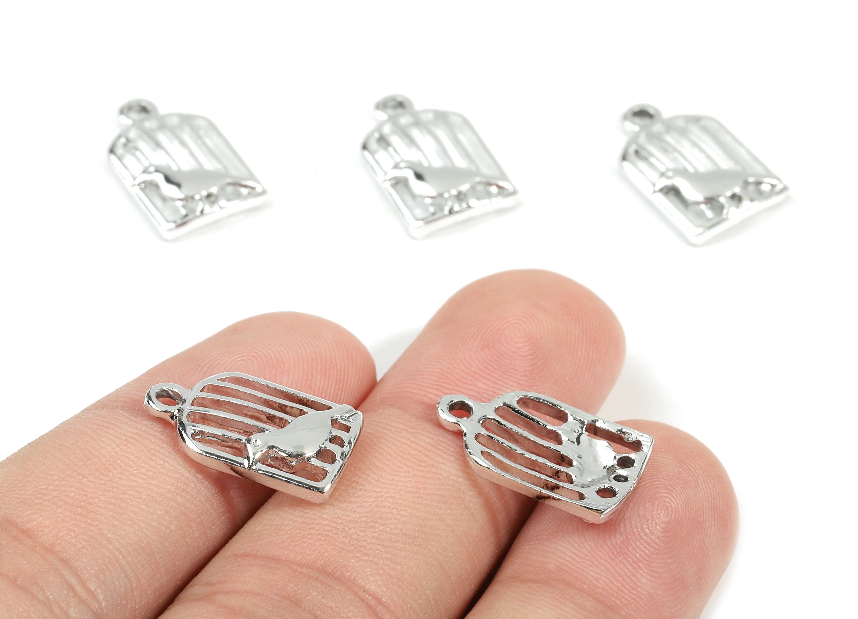 Alloy Cage Charms - Zinc Alloy Cage Earrings and Pendant - Silver Tone Plated - Earrings Finding - 17.73x11.04x3.01mm - ZZ1511 - DOMEDBAZAAR