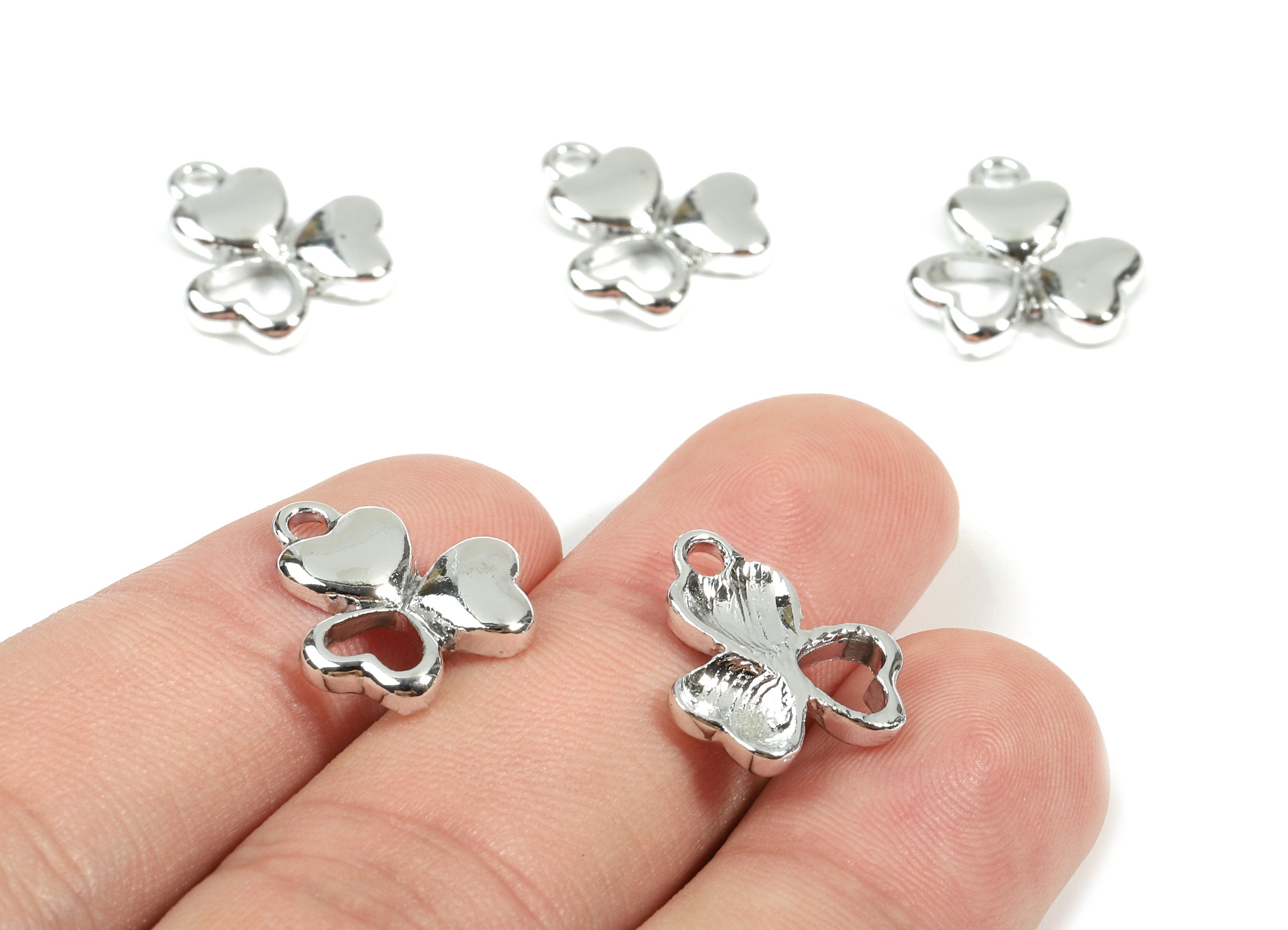 Alloy Clover Charms - Zinc Alloy Clover Earrings and Pendant - Silver Tone Plated - Earrings Finding - 15.55x12.88x2.39mm - ZZ1519 - DOMEDBAZAAR