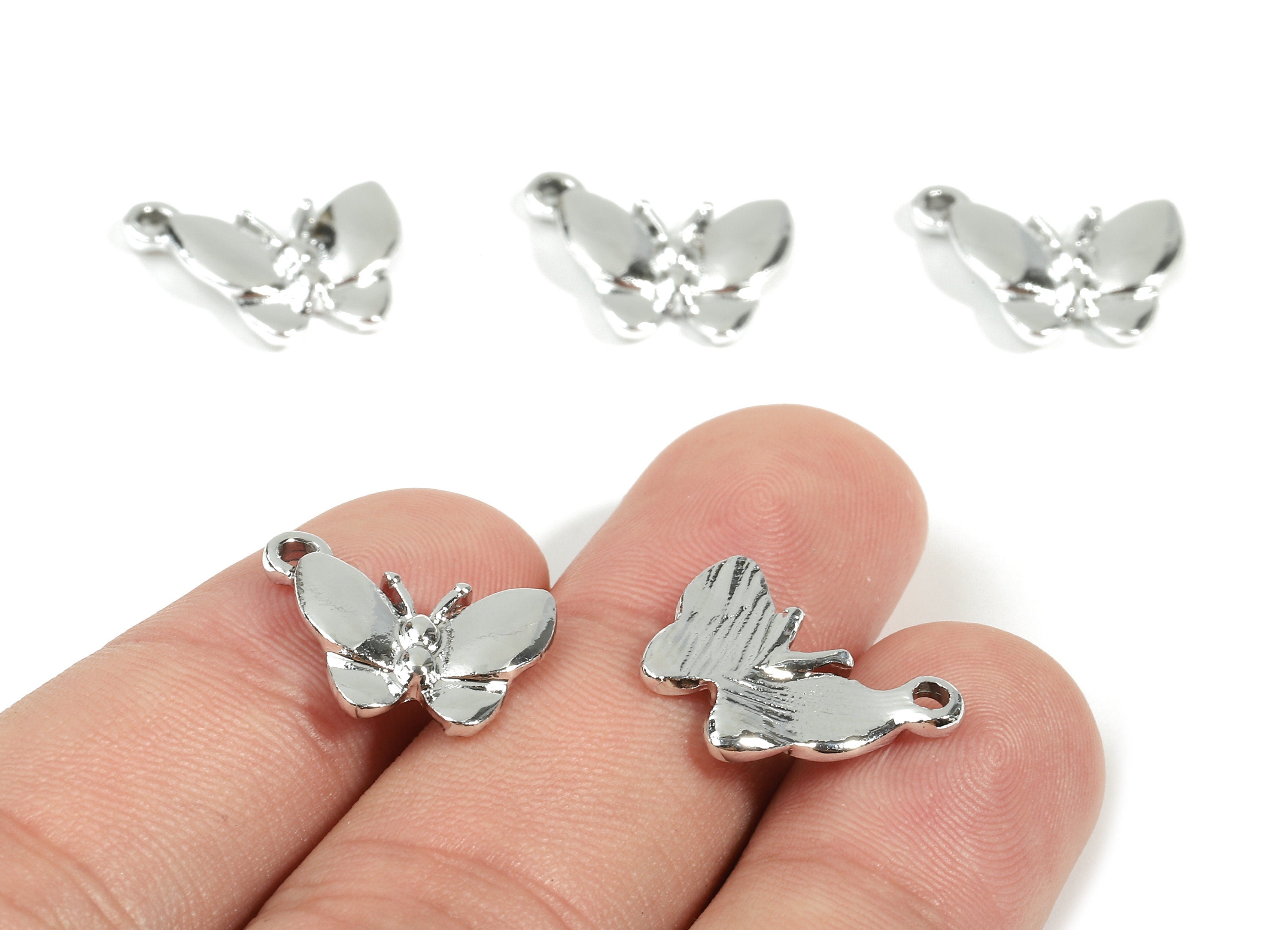 Alloy Butterfly Charms - Zinc Alloy Butterfly Earrings and Pendant - Silver Tone Plated - Earrings Finding - 16.2x13.73x1.9mm - ZZ1521 - DOMEDBAZAAR