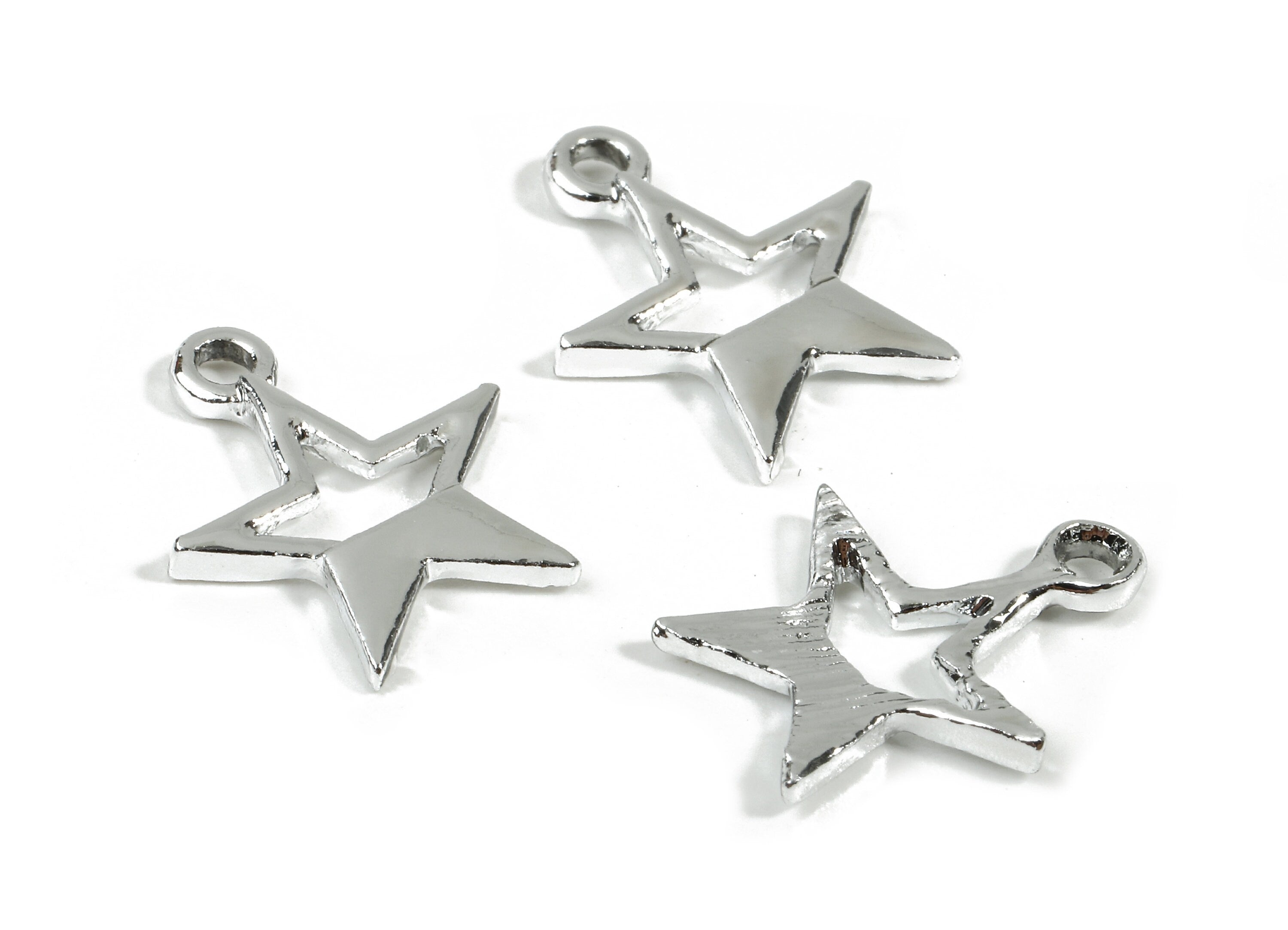 Alloy Star Charms - Zinc Alloy Star Earrings and Pendant - Silver Tone Plated - Earrings Finding - 16.83x13.82x1.55mm - ZZ1525 - DOMEDBAZAAR