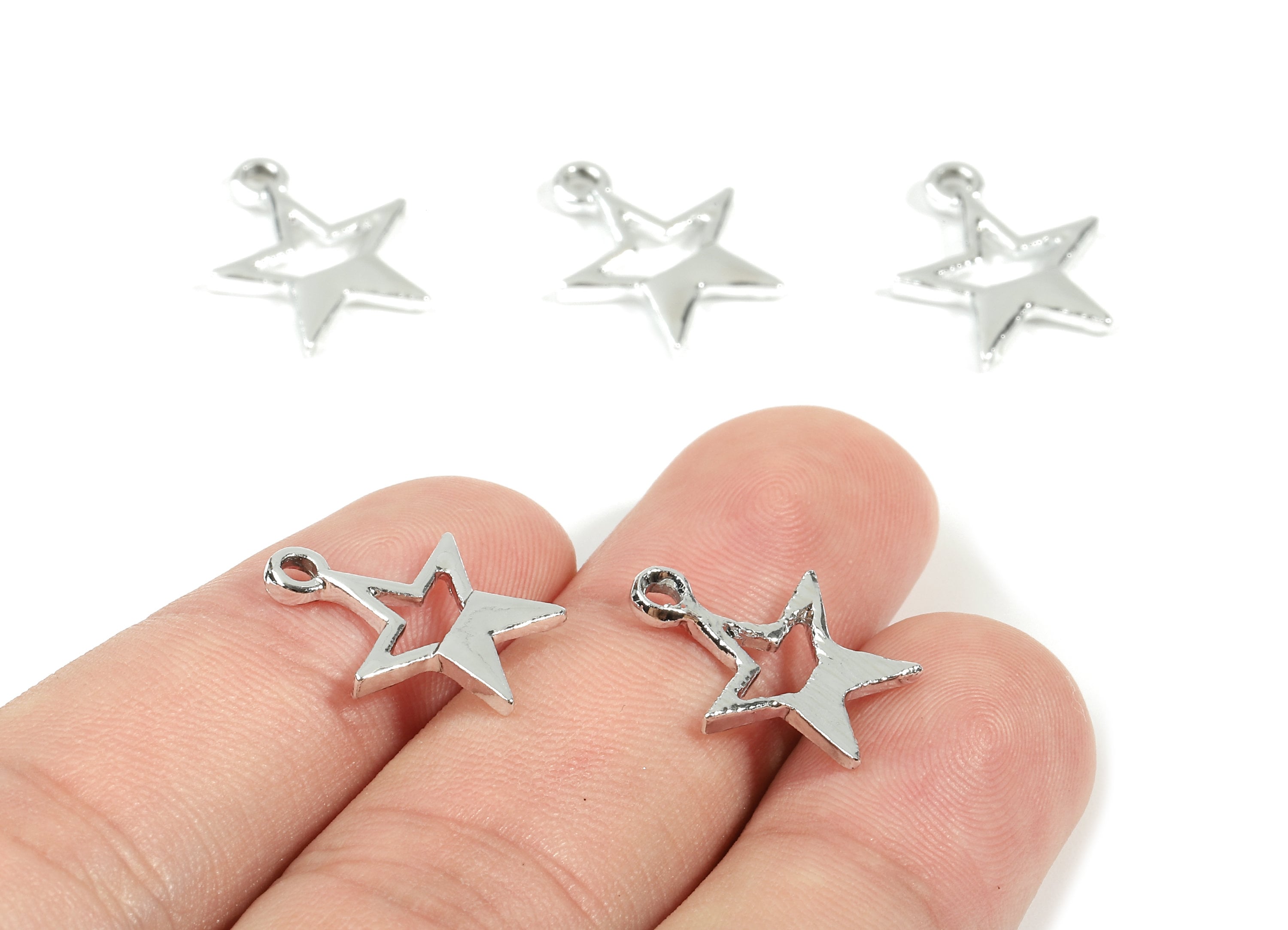 Alloy Star Charms - Zinc Alloy Star Earrings and Pendant - Silver Tone Plated - Earrings Finding - 16.83x13.82x1.55mm - ZZ1525 - DOMEDBAZAAR