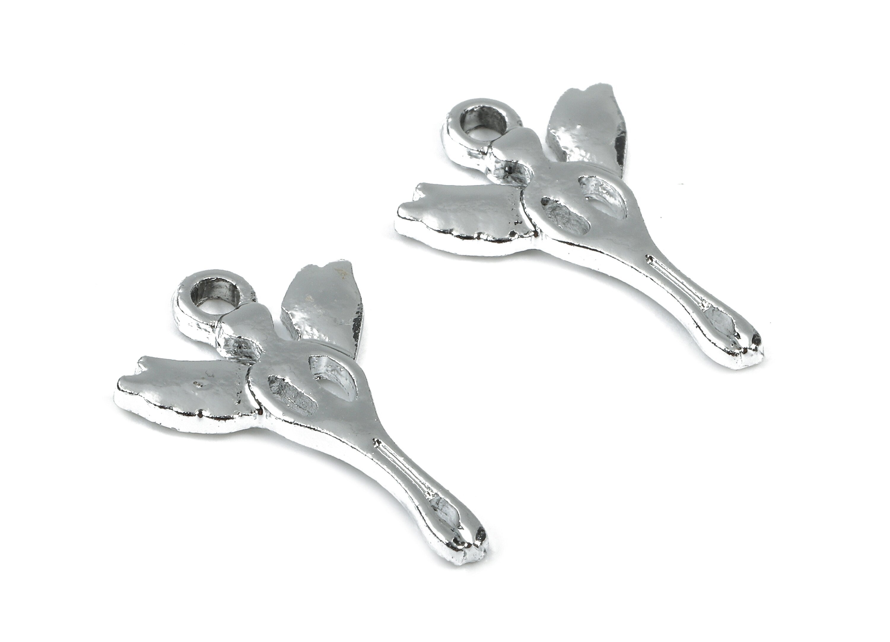 Alloy Angel Wing Charms - Zinc Alloy Angel Wing Earrings and Pendant - Silver Tone Plated - 20.32x13.74x1.81mm - ZZ1473 - DOMEDBAZAAR