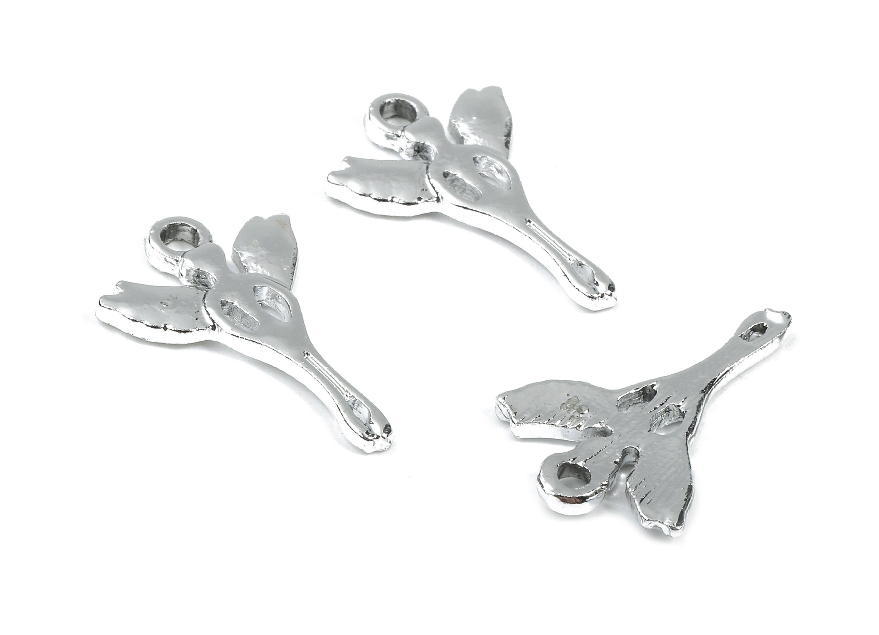 Alloy Angel Wing Charms - Zinc Alloy Angel Wing Earrings and Pendant - Silver Tone Plated - 20.32x13.74x1.81mm - ZZ1473 - DOMEDBAZAAR