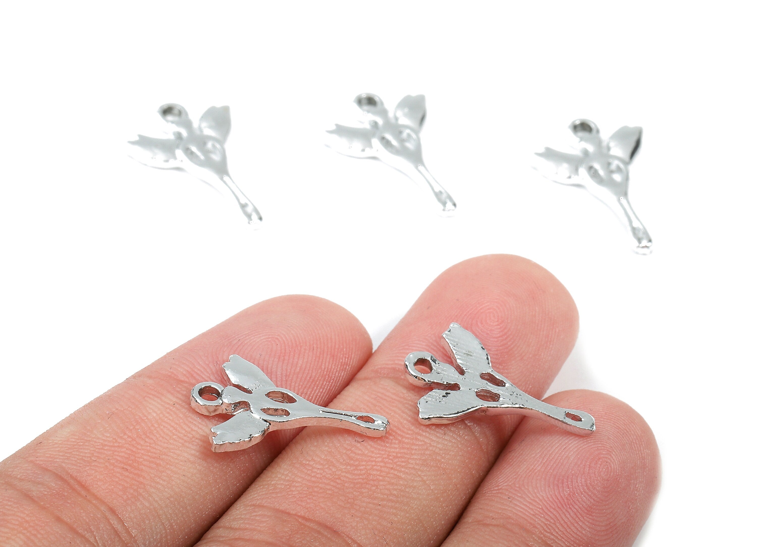 Alloy Angel Wing Charms - Zinc Alloy Angel Wing Earrings and Pendant - Silver Tone Plated - 20.32x13.74x1.81mm - ZZ1473 - DOMEDBAZAAR