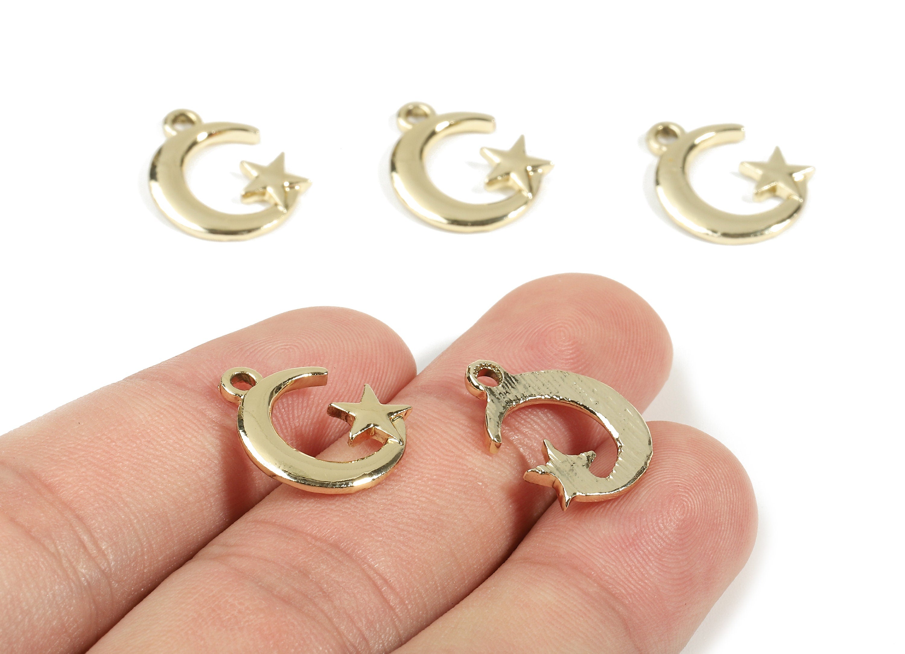 Alloy The Star and Crescent Charms - Zinc Alloy The Star and Crescent Earrings and Pendant - Gold Tone Plated - 17.58x13.83x1.73mm - ZZ1534 - DOMEDBAZAAR