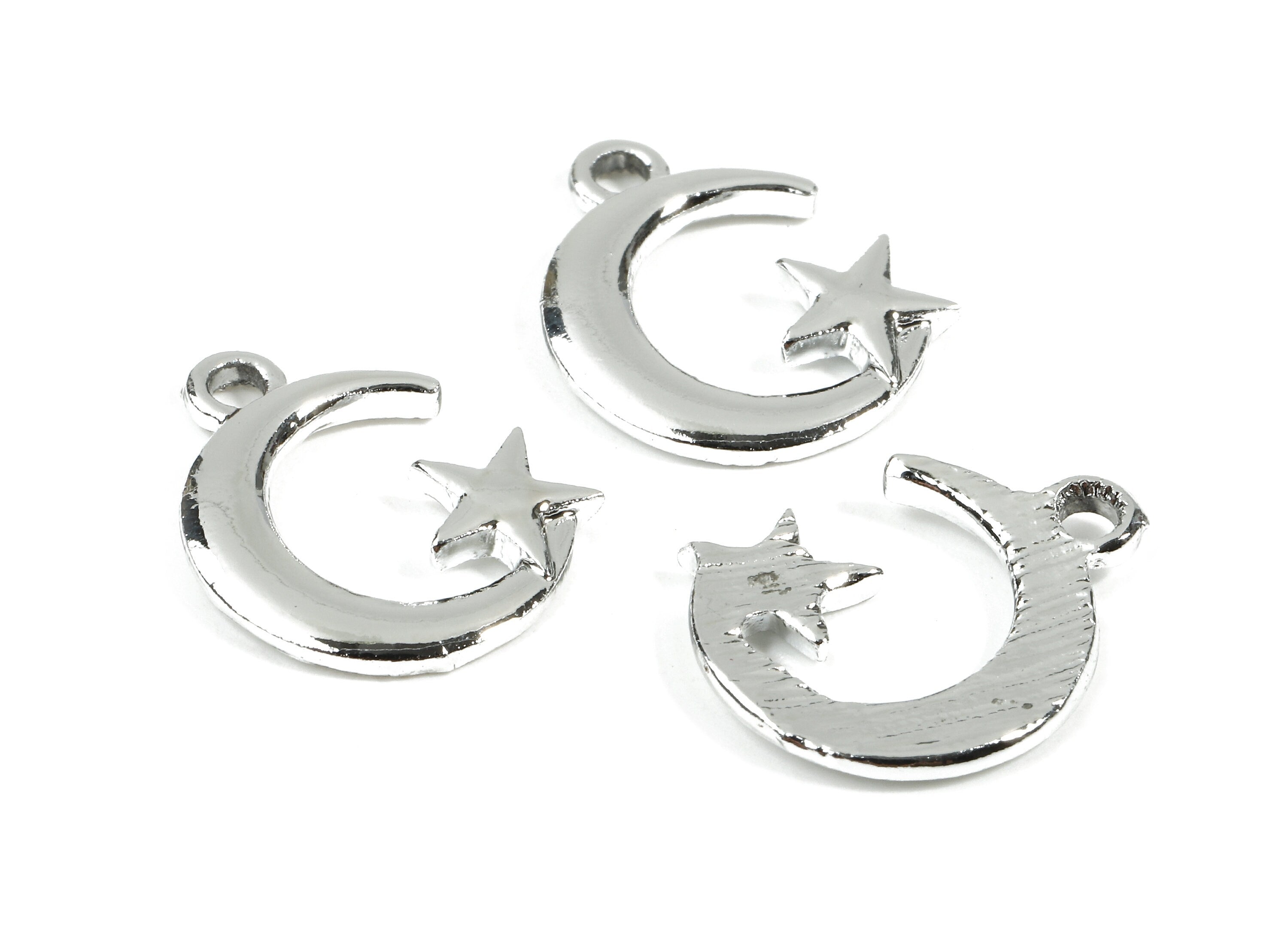Alloy The Star and Crescent Charm - Zinc Alloy The Star and Crescent Earrings and Pendant - Silver Tone Plated - 17.58x13.83x1.73mm - ZZ1535 - DOMEDBAZAAR