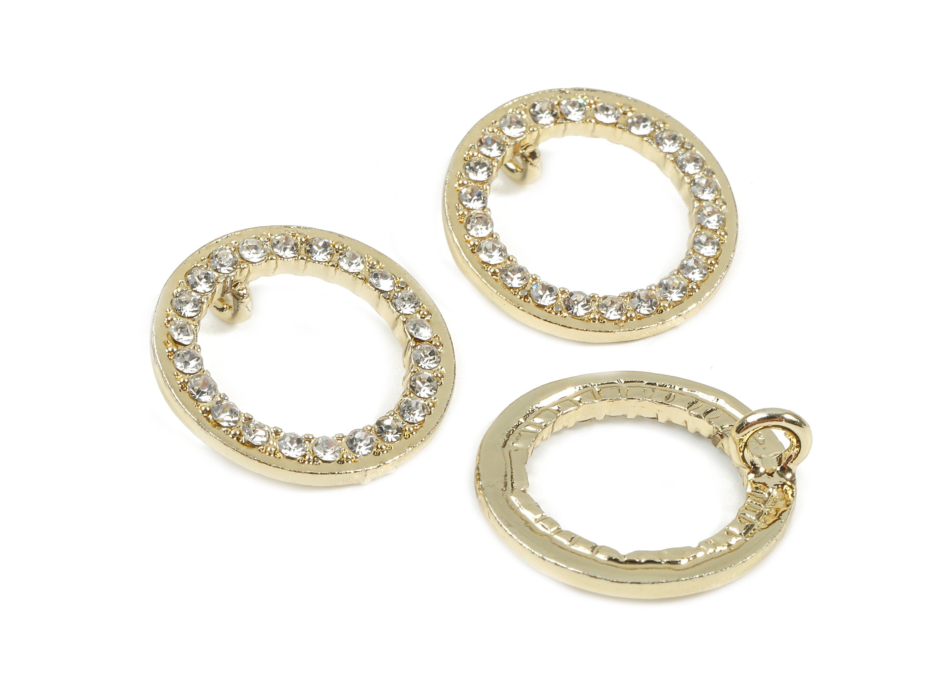 Alloy Round Charms - Zinc Alloy Round Earrings - Alloy Glass Beads Pendant - Gold Tone Plated - 17.54x17.54x1.97mm - ZZ1575 - DOMEDBAZAAR