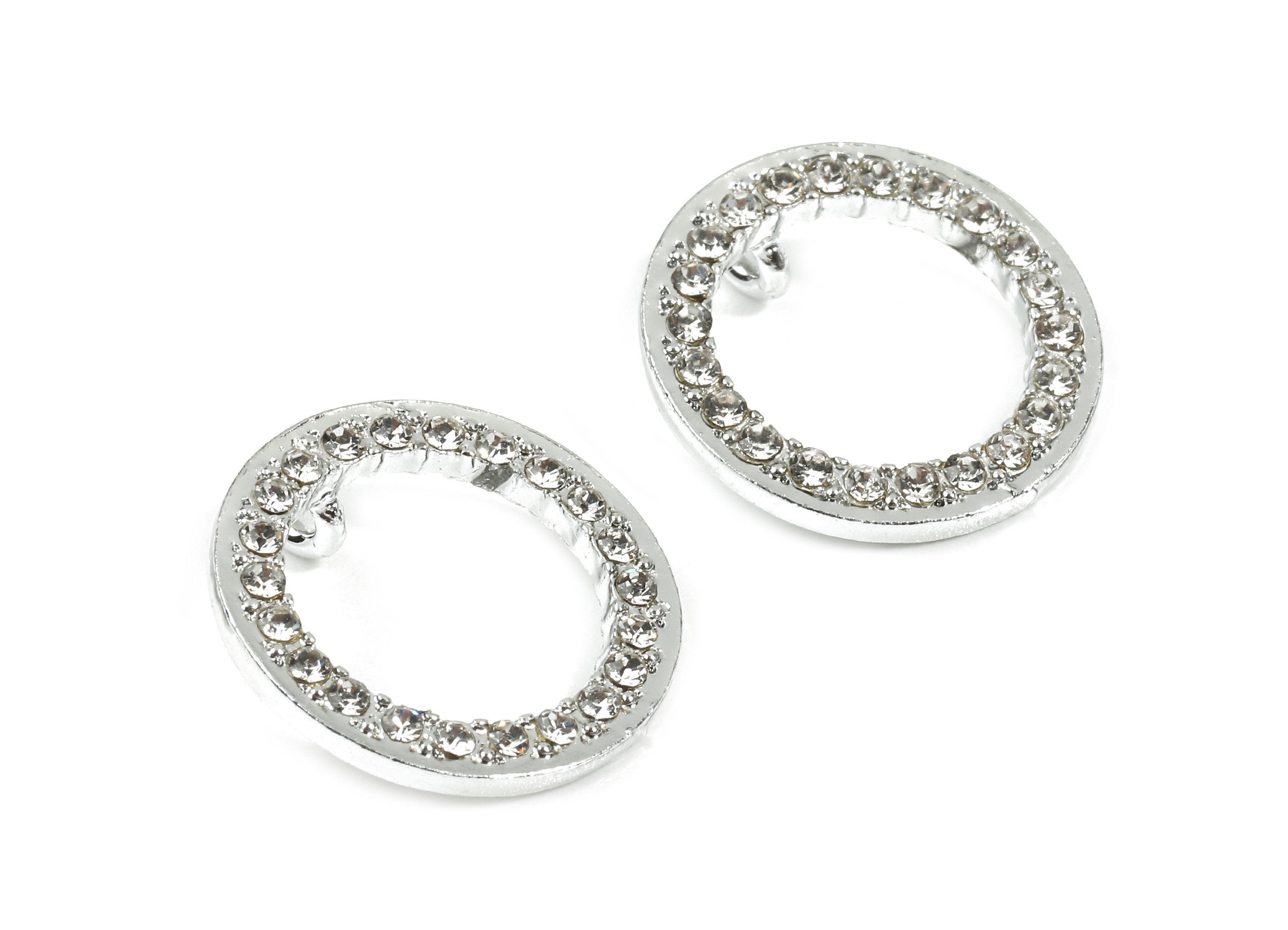 Alloy Round Charms - Zinc Alloy Round Earrings - Alloy Glass Beads Pendant - Silver Tone Plated - 17.54x17.54x1.97mm - ZZ1576 - DOMEDBAZAAR