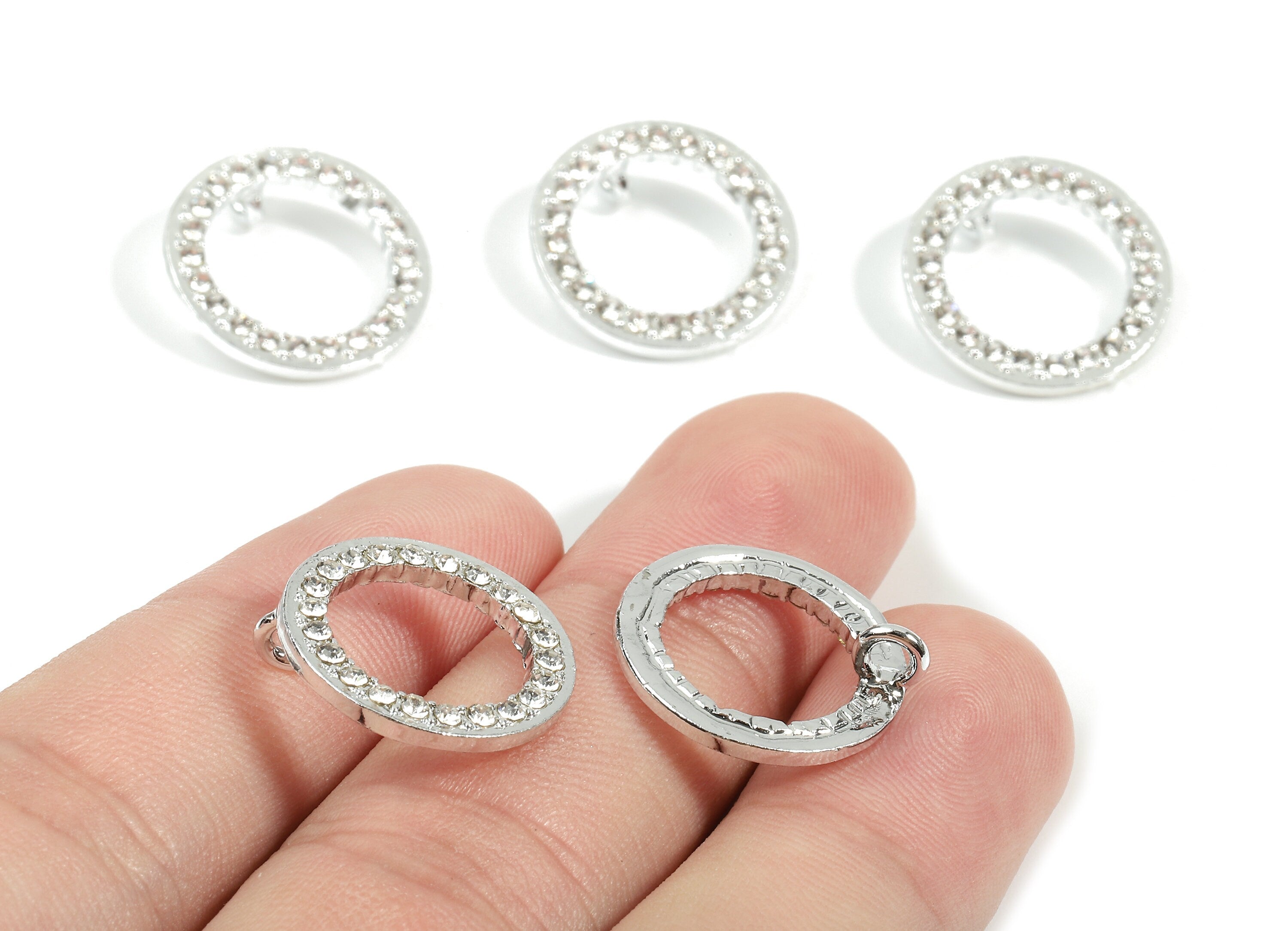 Alloy Round Charms - Zinc Alloy Round Earrings - Alloy Glass Beads Pendant - Silver Tone Plated - 17.54x17.54x1.97mm - ZZ1576 - DOMEDBAZAAR