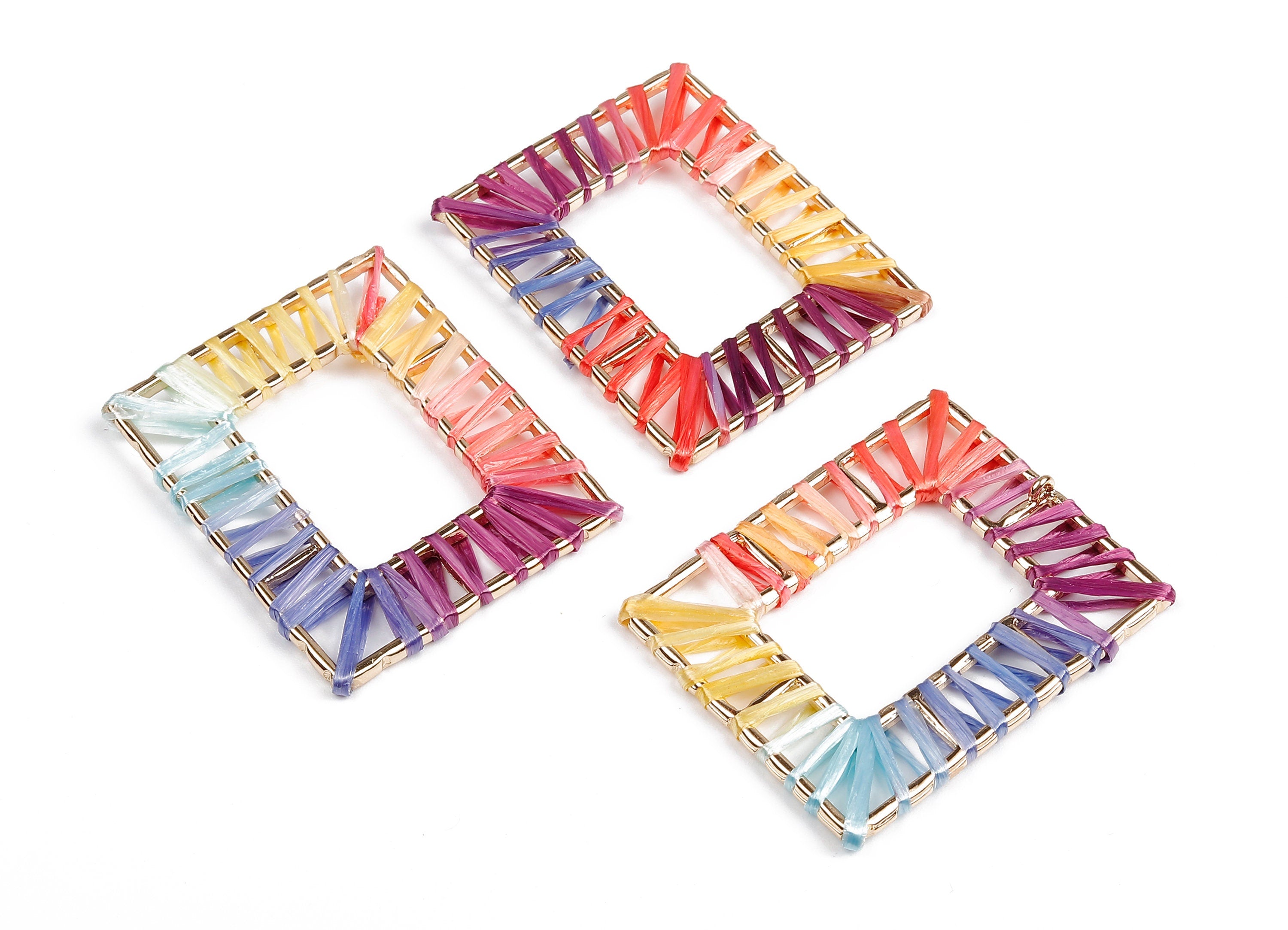 Natural Raffia Rectangle Charms - Alloy Rectangle Earring Pendant - Rectangle Earring Accessories - Jewelry Supplies - 49x40x2.82mm - RS1058 - DOMEDBAZAAR