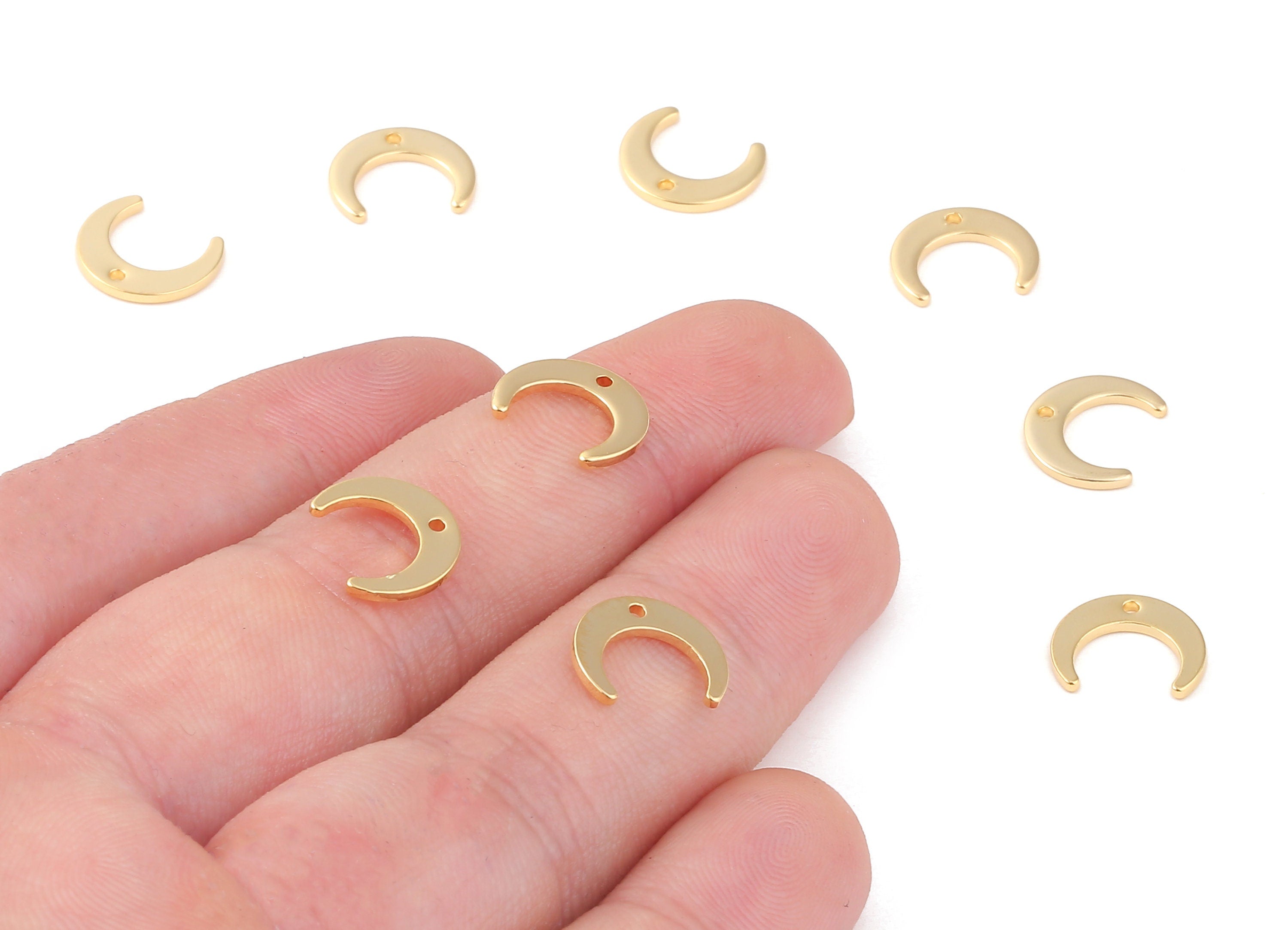 Brass Moon Earring Charms - Brass Moon Earring Pendant - 18K Real Gold Plated Brass - Jewelry Supplies - 11.28x9.4x1.08mm - RGP1067 - DOMEDBAZAAR