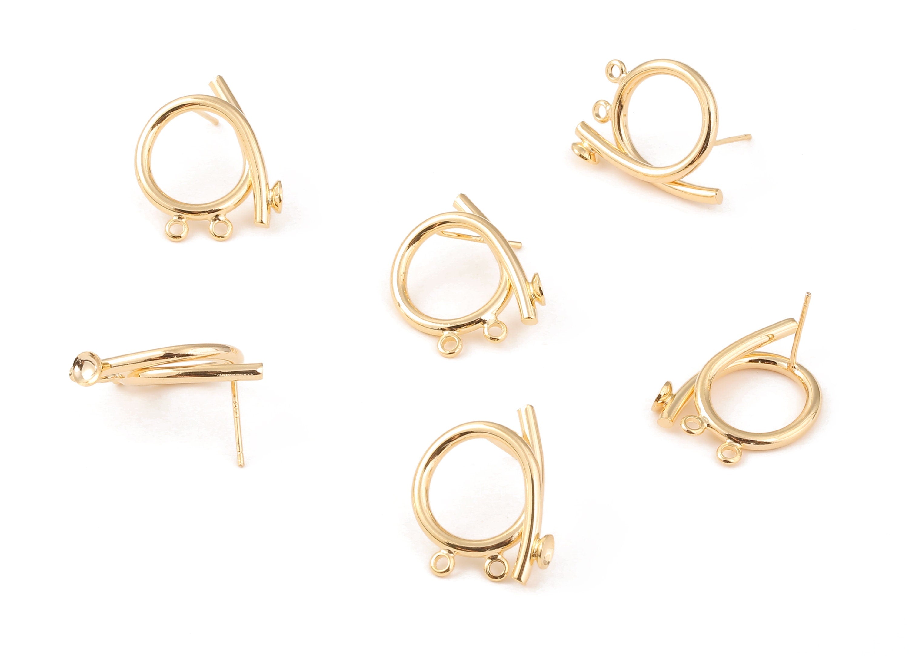 Brass Circle Earring Posts - Brass Circle  Earring Stud - 18K Real Gold Plated Brass Stud - Jewelry Supplies  - 21x16.08x2.08mm - RGP1078 - DOMEDBAZAAR