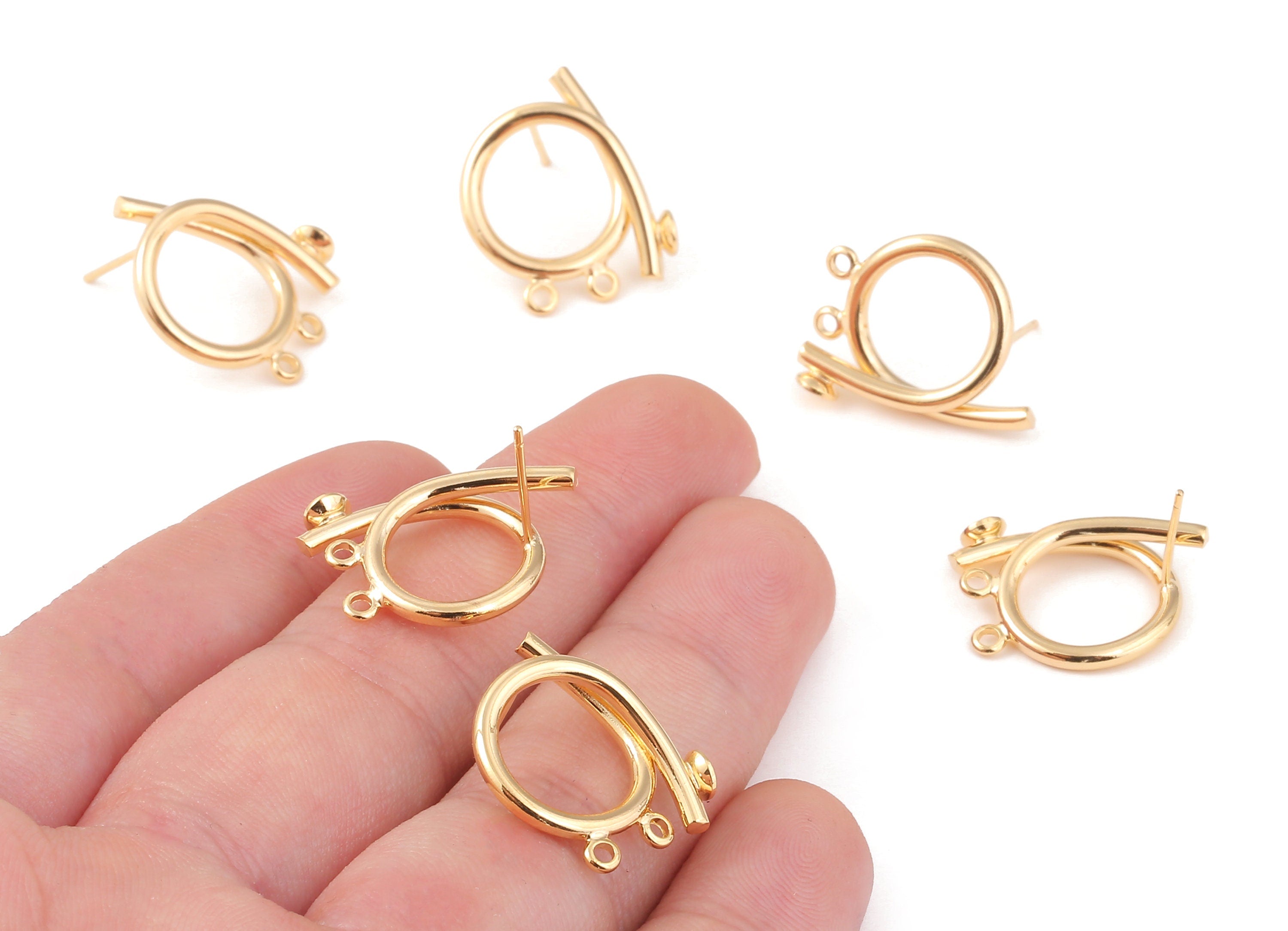 Brass Circle Earring Posts - Brass Circle  Earring Stud - 18K Real Gold Plated Brass Stud - Jewelry Supplies  - 21x16.08x2.08mm - RGP1078 - DOMEDBAZAAR