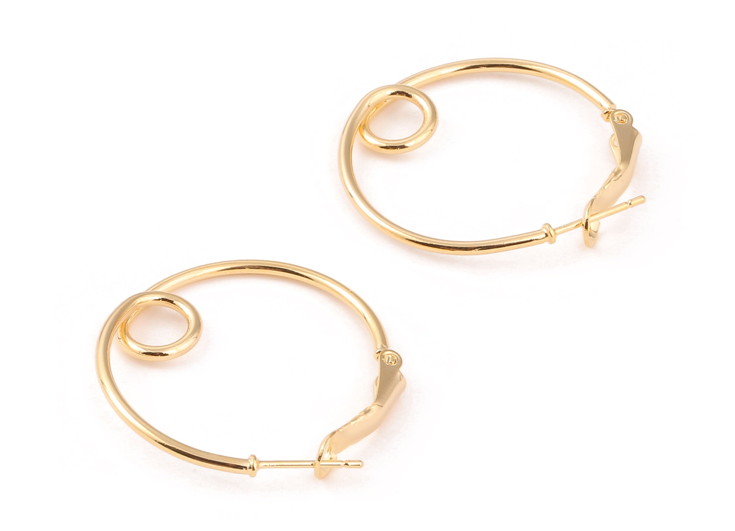 Brass Round Earring Clasp - Brass Round Ear Wire - 18K Real Gold Plated Brass - Jewelry Supplies - 31.92x28.83x1.54mm - RGP1187 - DOMEDBAZAAR
