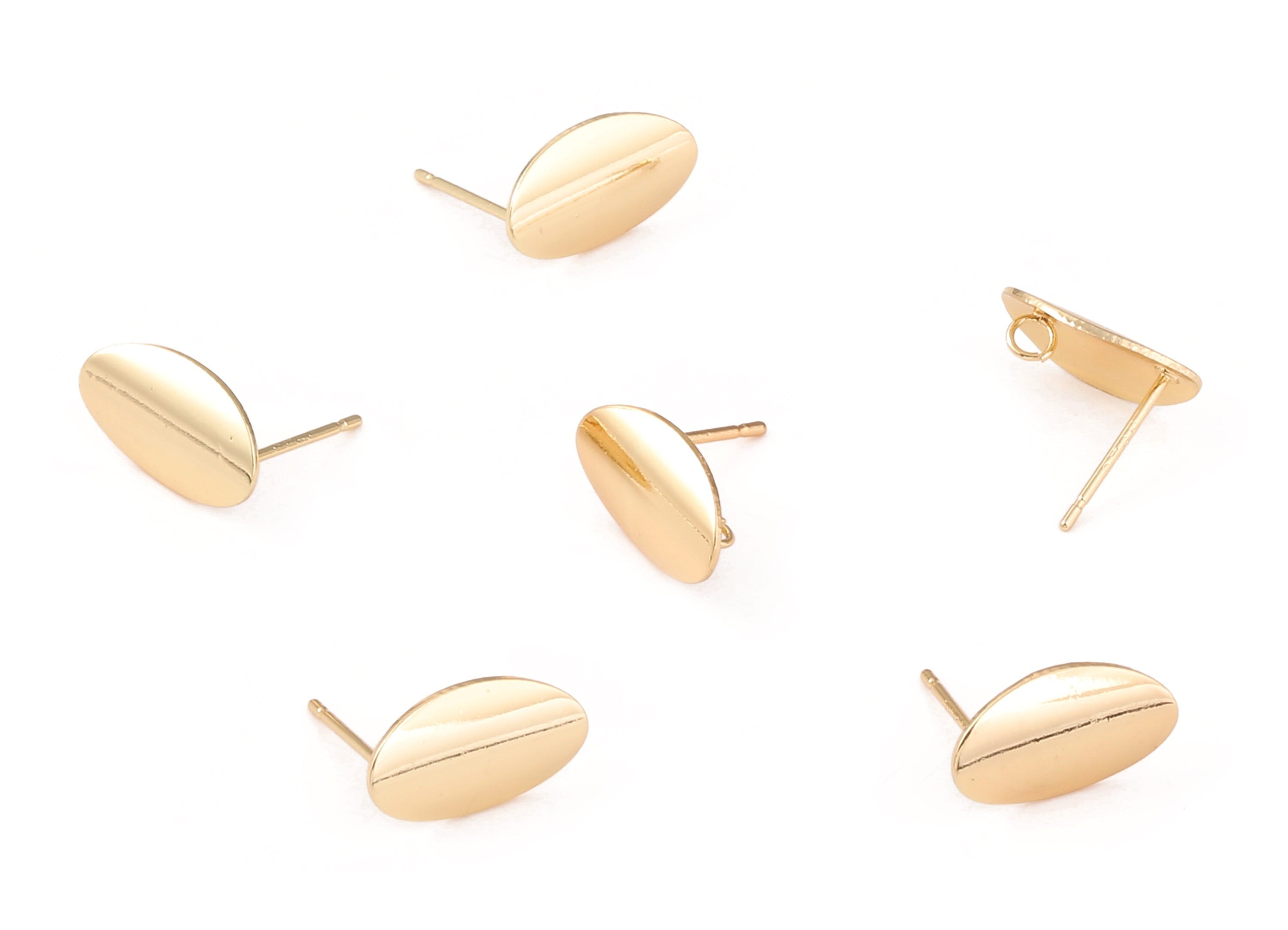 Brass Oval Earring Posts - Brass Oval Earring Stud - 18K Real Gold Plated Brass Stud - Jewelry Supplies - 14x8.26x0.66mm - RGP1196 - DOMEDBAZAAR