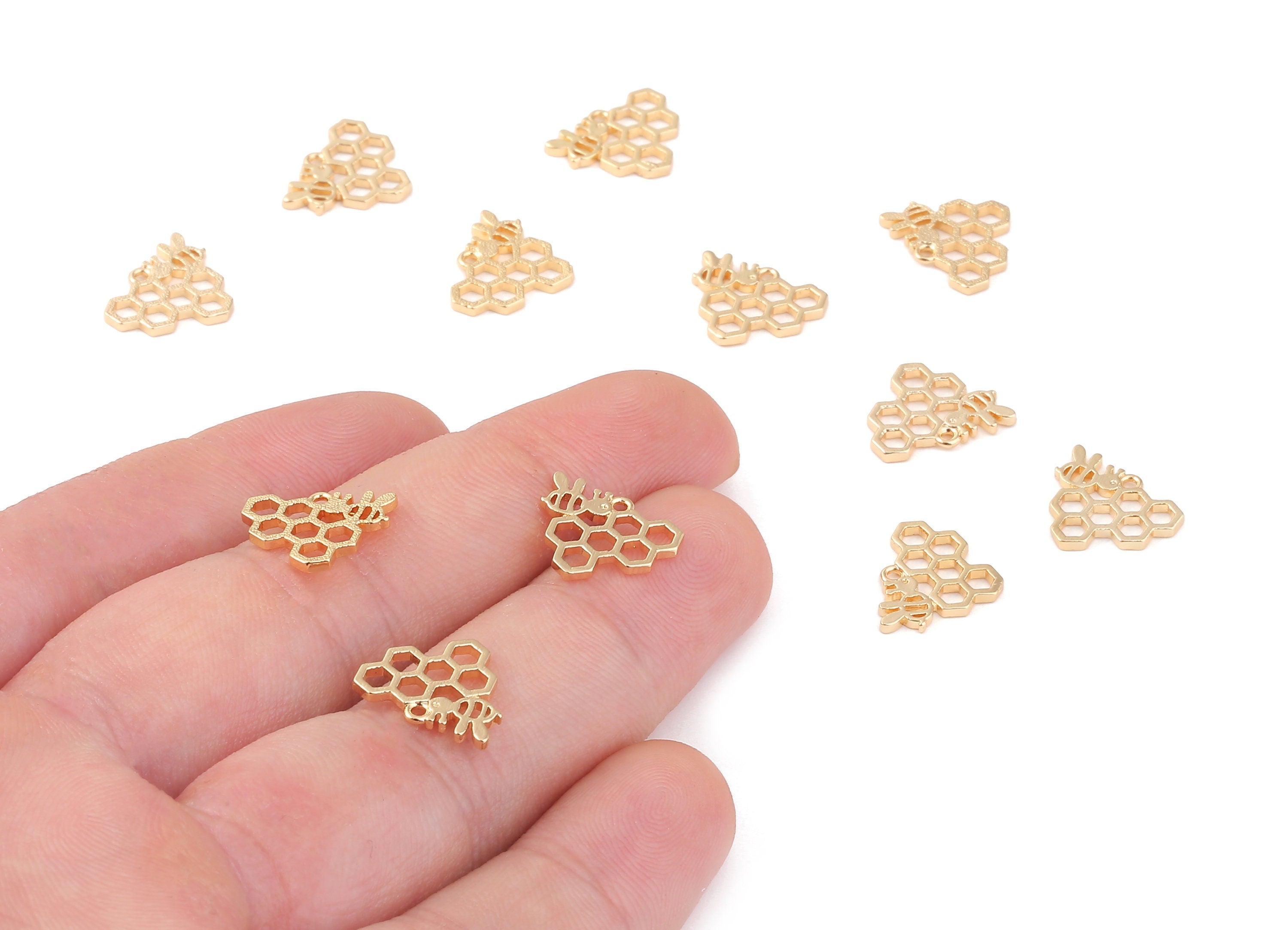 Brass Honeycomb Charms - Brass Honeycomb Earring Pendant - 18K Real Gold Plated Brass - Jewelry Supplies - 12.16x11.27x1.15mm - RGP1160 - DOMEDBAZAAR